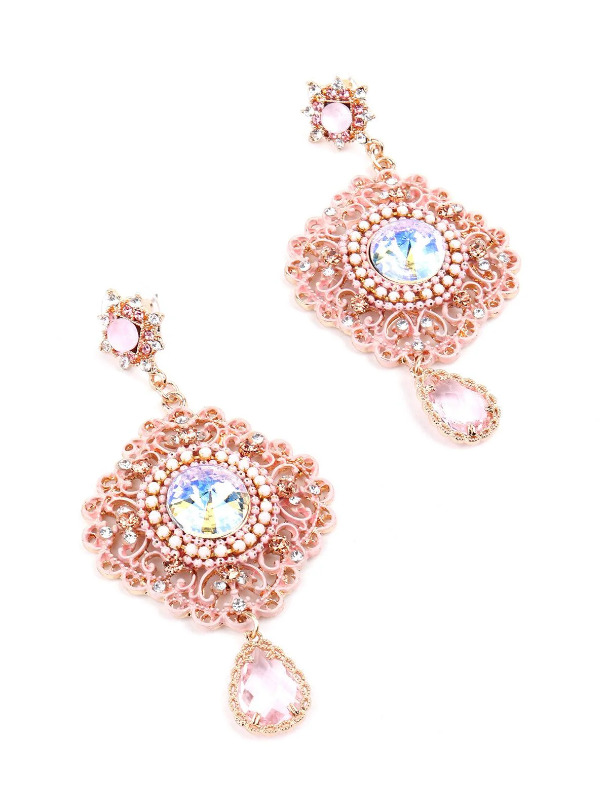 Odette Women Pink Crystal Embellished Drop Earrings - Image 5