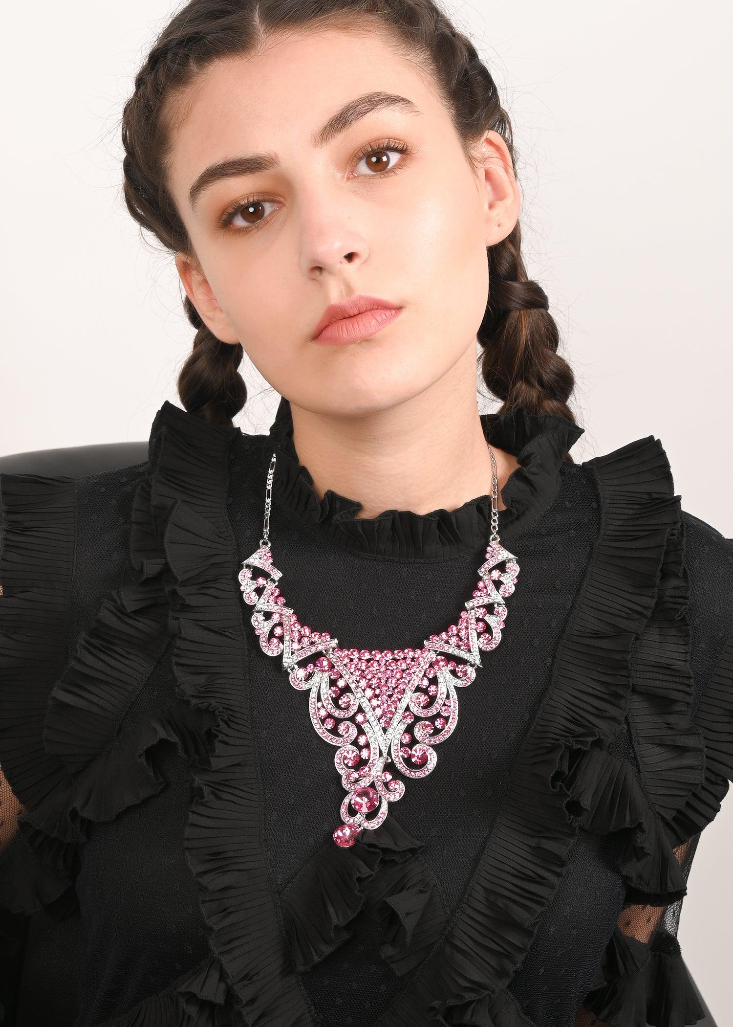 Odette Women Pink Crystal Necklace Set - Image 2