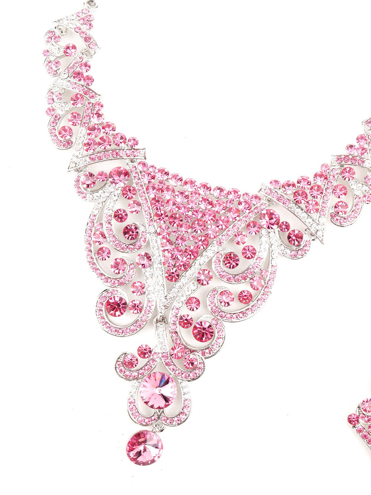 Odette Women Pink Crystal Necklace Set - Image 4