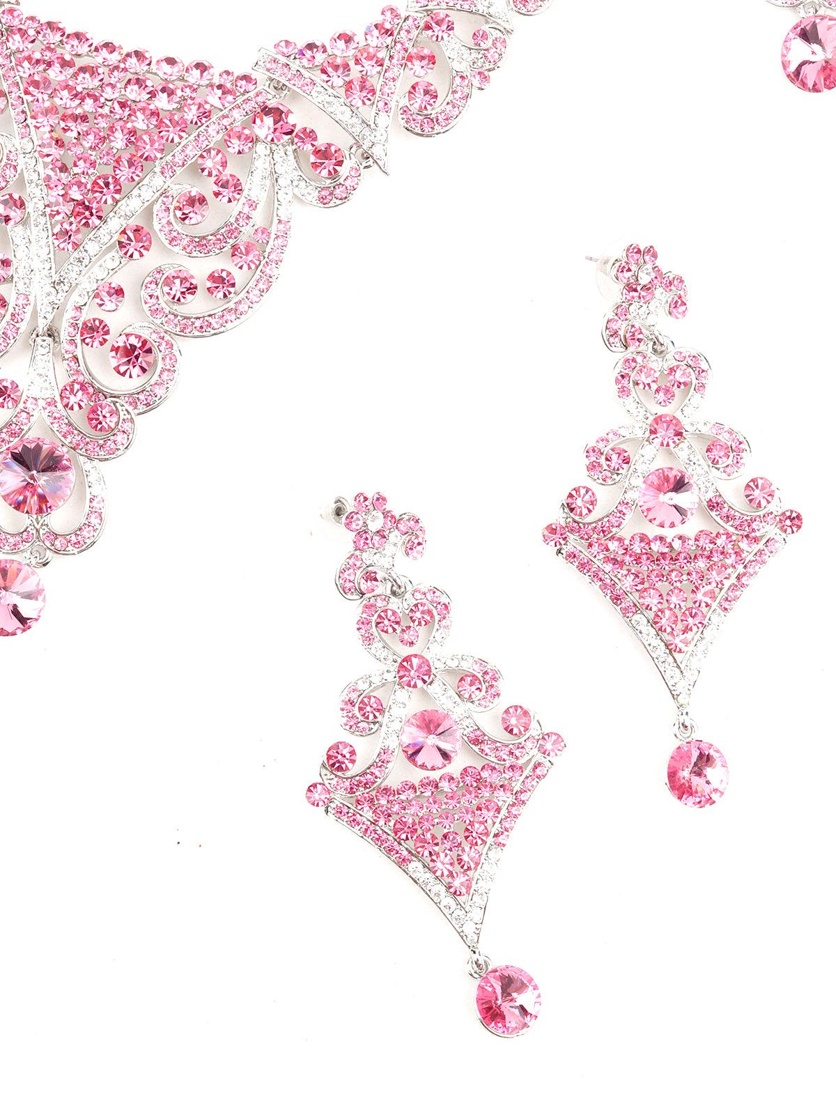 Odette Women Pink Crystal Necklace Set - Image 7