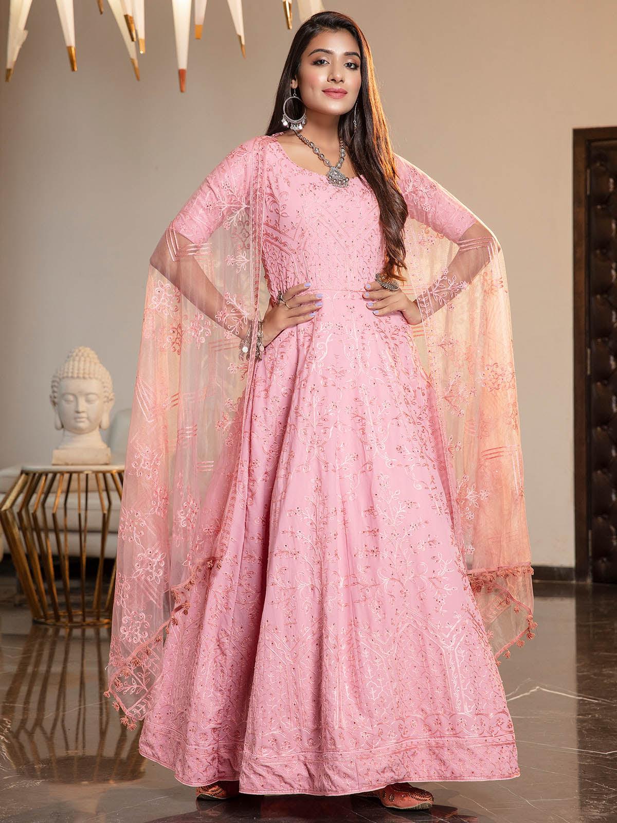 Odette Women Pink Diamond Georgette Semi Stitched Anarkali - Image 4