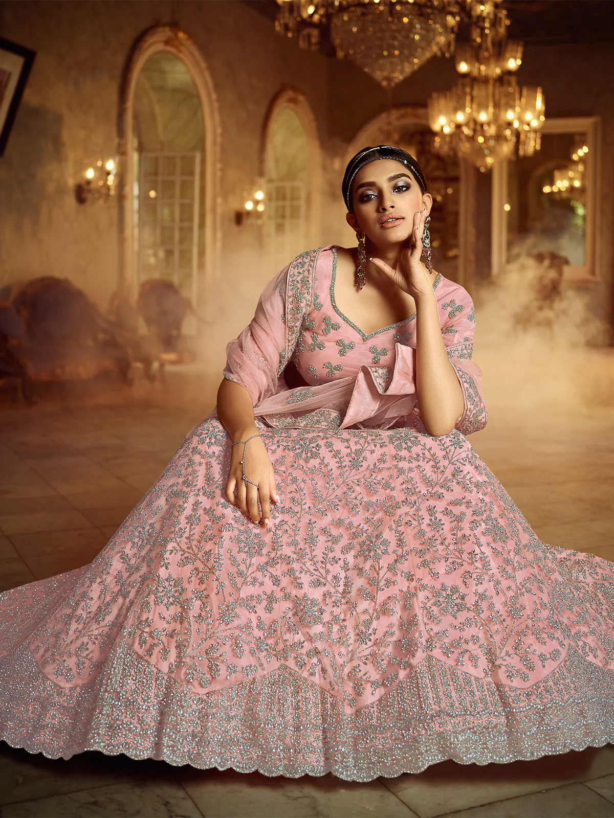 Odette Women Pink Embroiedered Semi Stitched Lehenga With Unstitched Blouse - Image 2