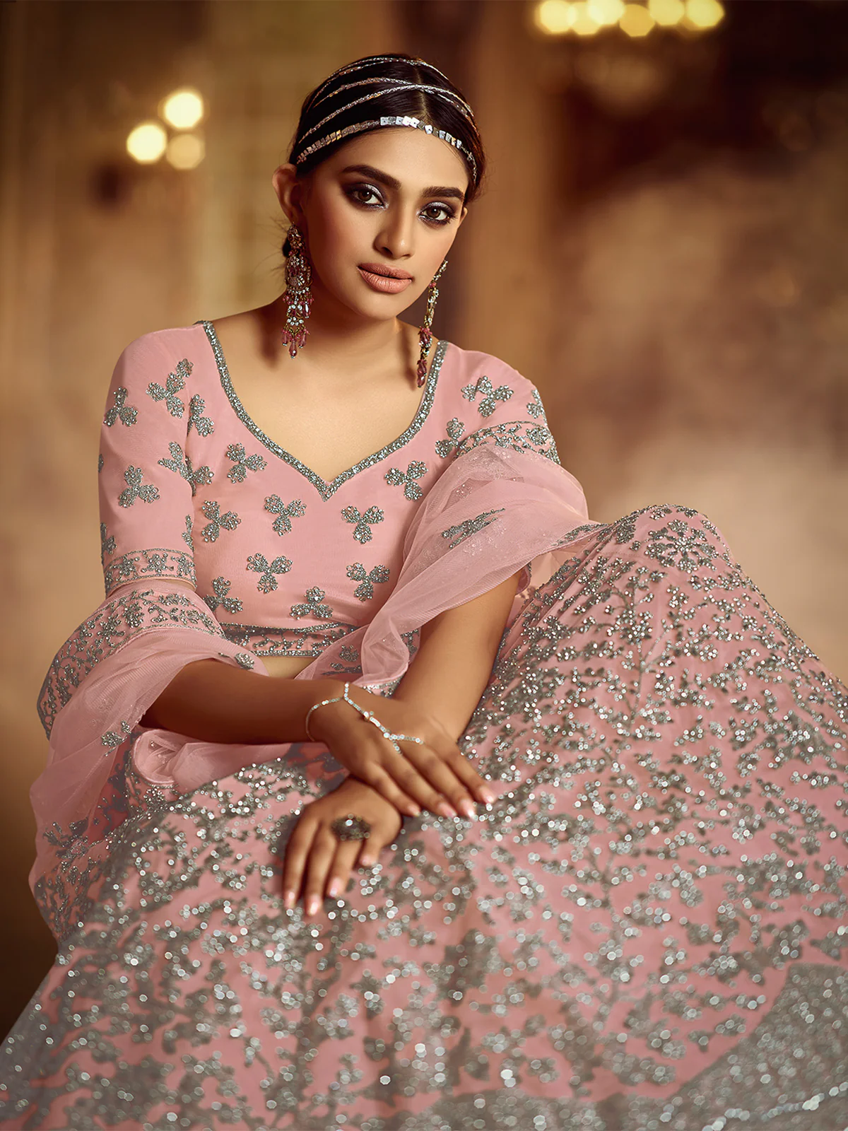 Odette Women Pink Embroiedered Semi Stitched Lehenga With Unstitched Blouse - Image 3