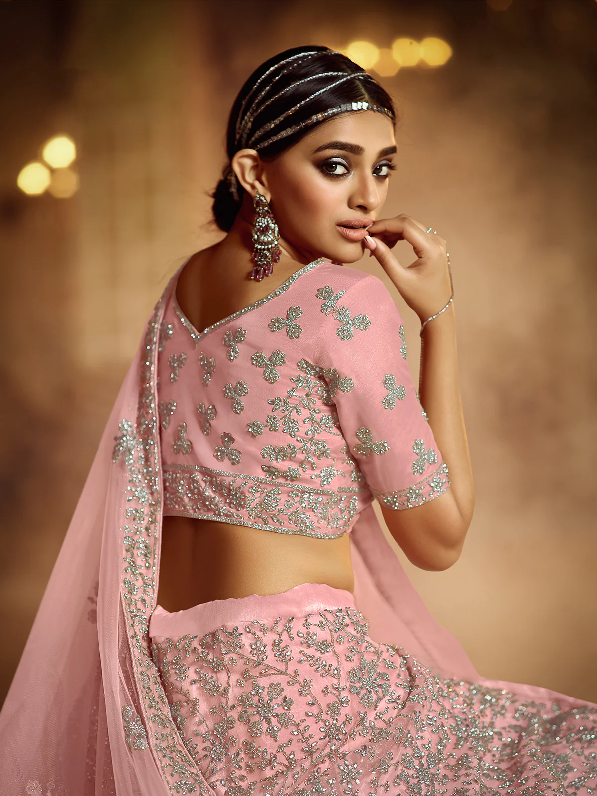 Odette Women Pink Embroiedered Semi Stitched Lehenga With Unstitched Blouse - Image 4