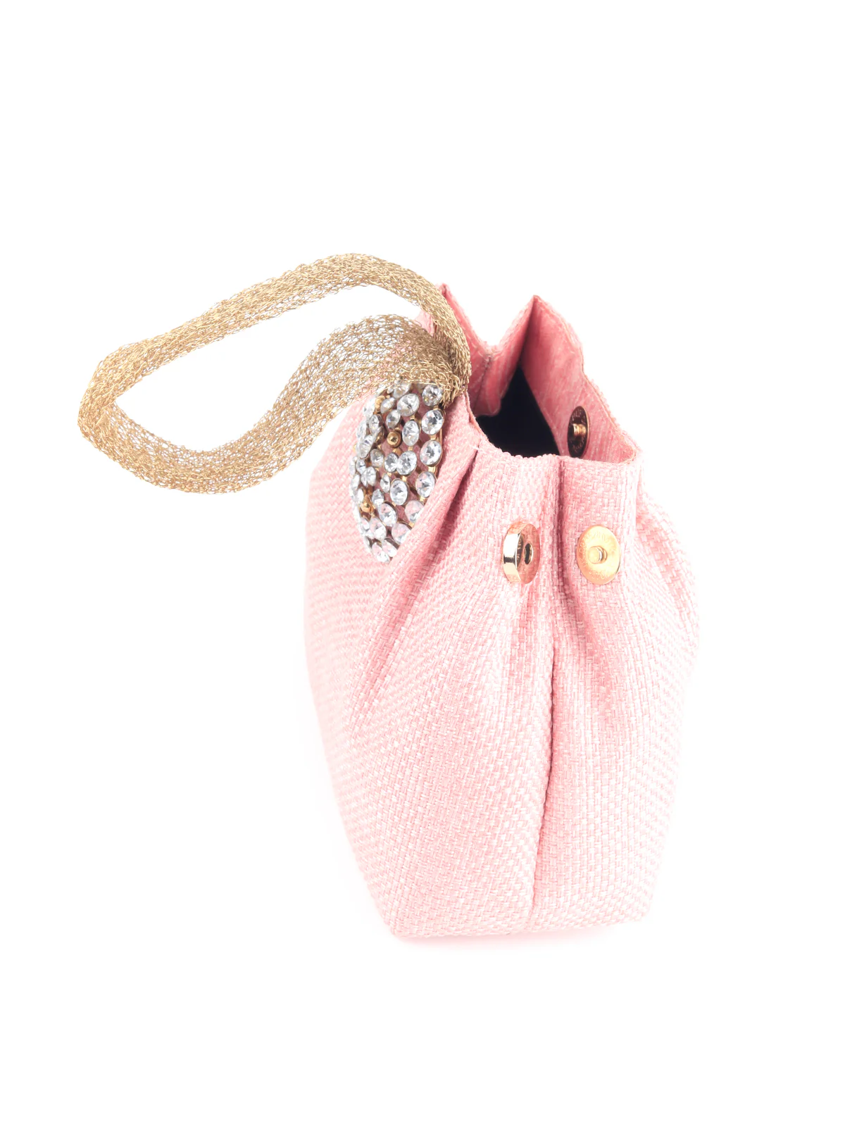 Odette Women Pink Embellished Clutch Bag With Golden Mesh Handle - Image 6