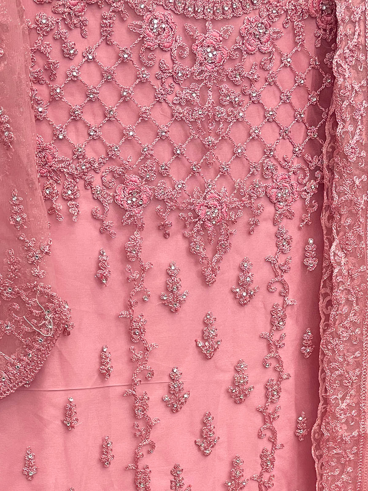 Odette Women Pink Embroidered Georgette Semi Stitched Palazzo Suit - Image 3