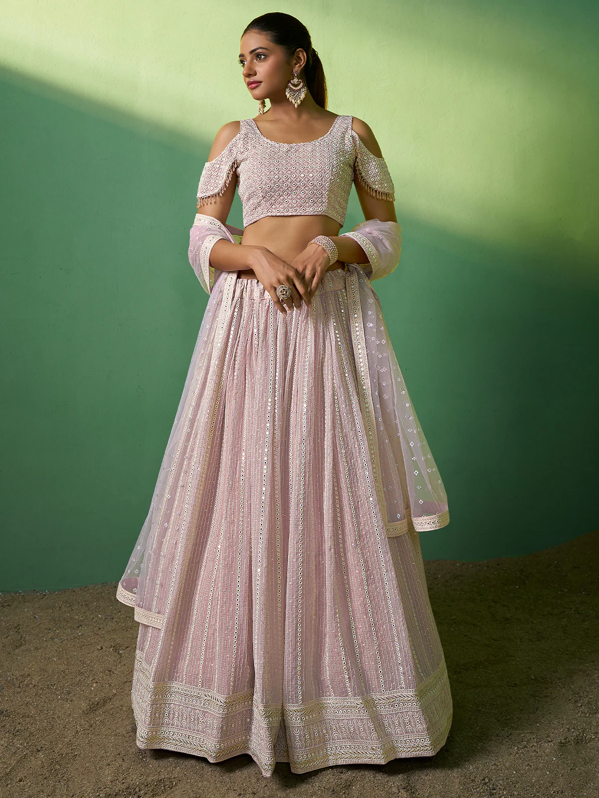 Odette Women Embroidered Semi Stitched Lehenga With Unstitched Blouse - Image 2