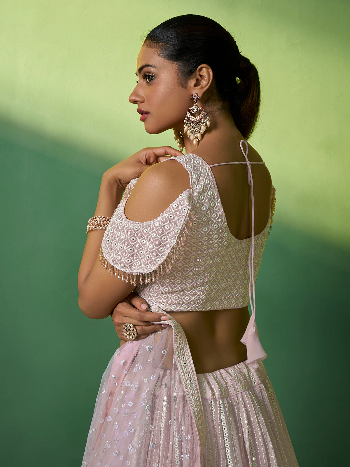 Odette Women Embroidered Semi Stitched Lehenga With Unstitched Blouse - Image 5