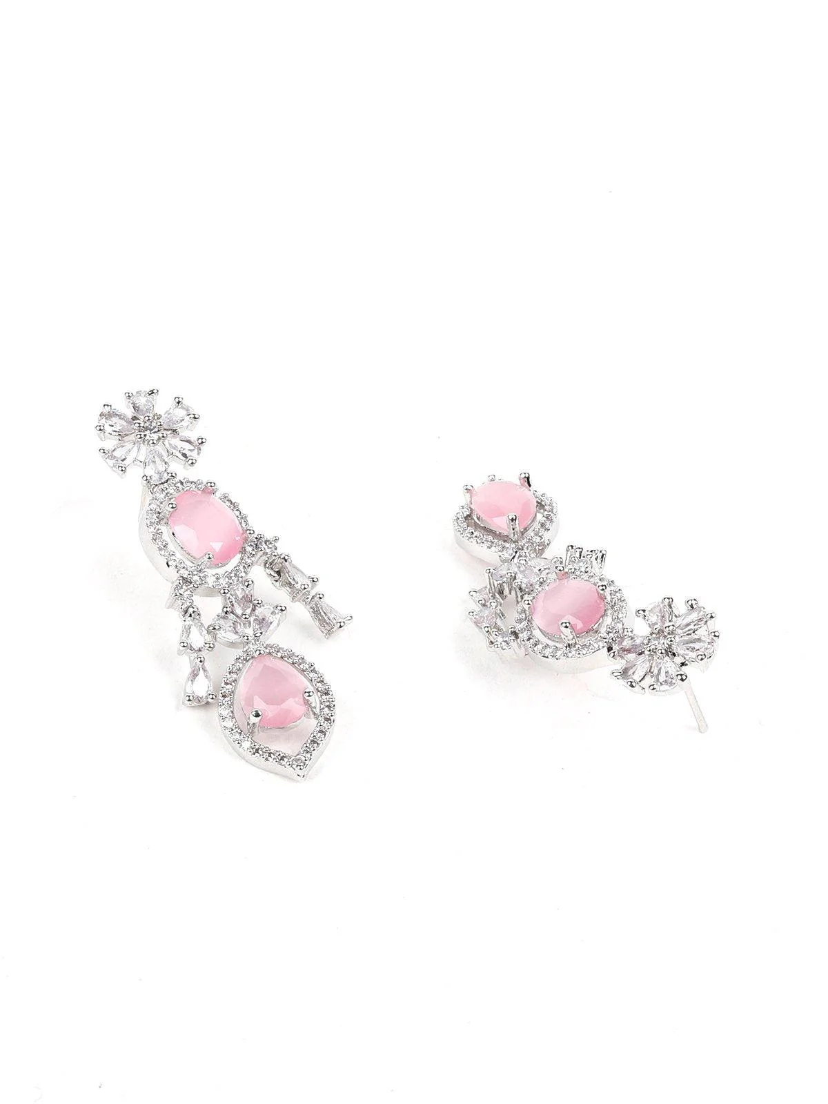 Odette Women Pink Faux Diamond Princess Necklace Set - Image 4