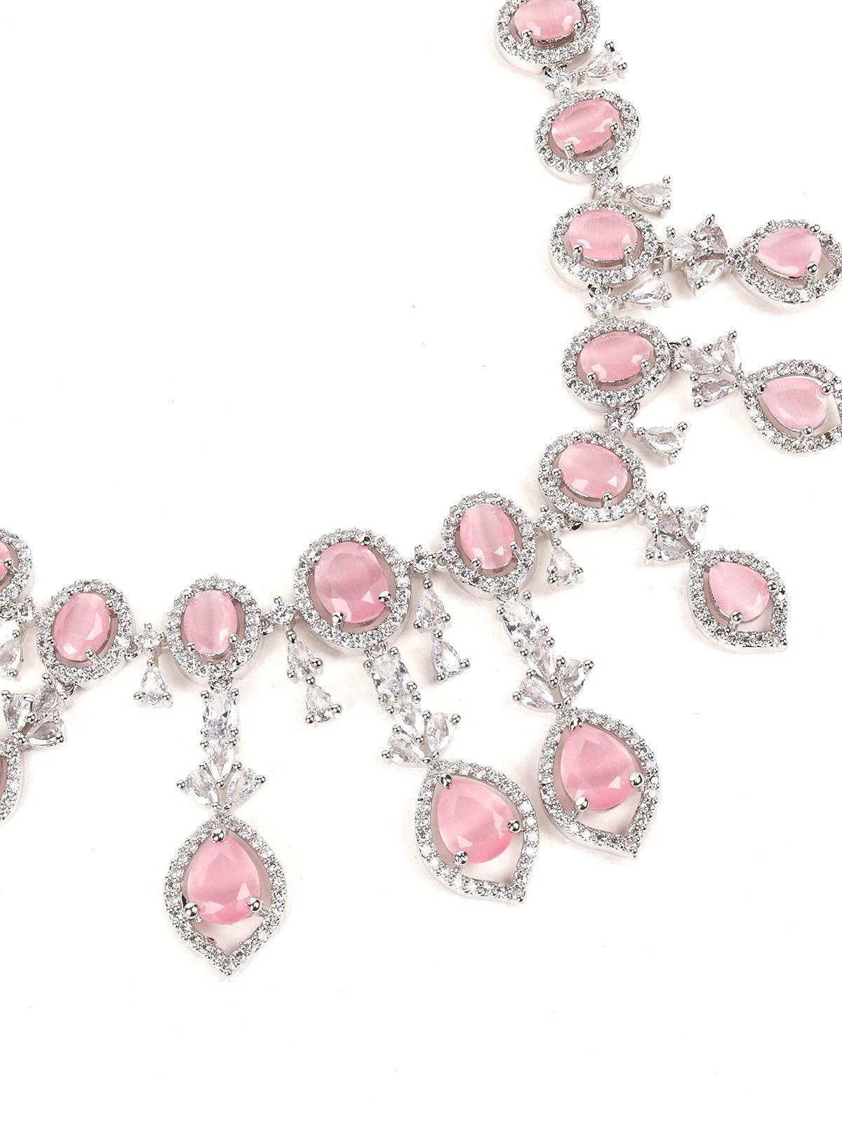 Odette Women Pink Faux Diamond Princess Necklace Set - Image 6