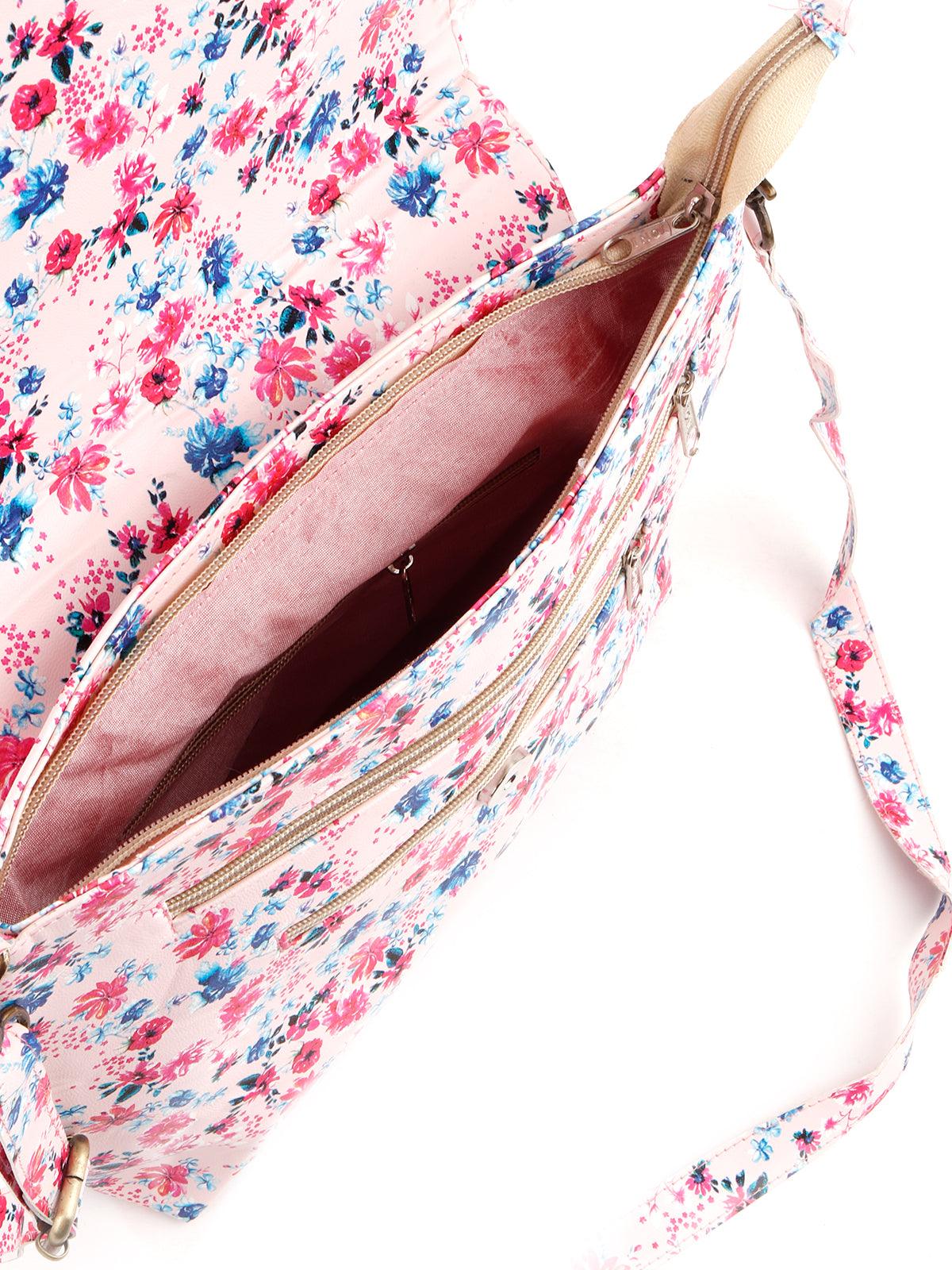 Odette Women Pink Floral Pearl Beaded Handbag - Image 4