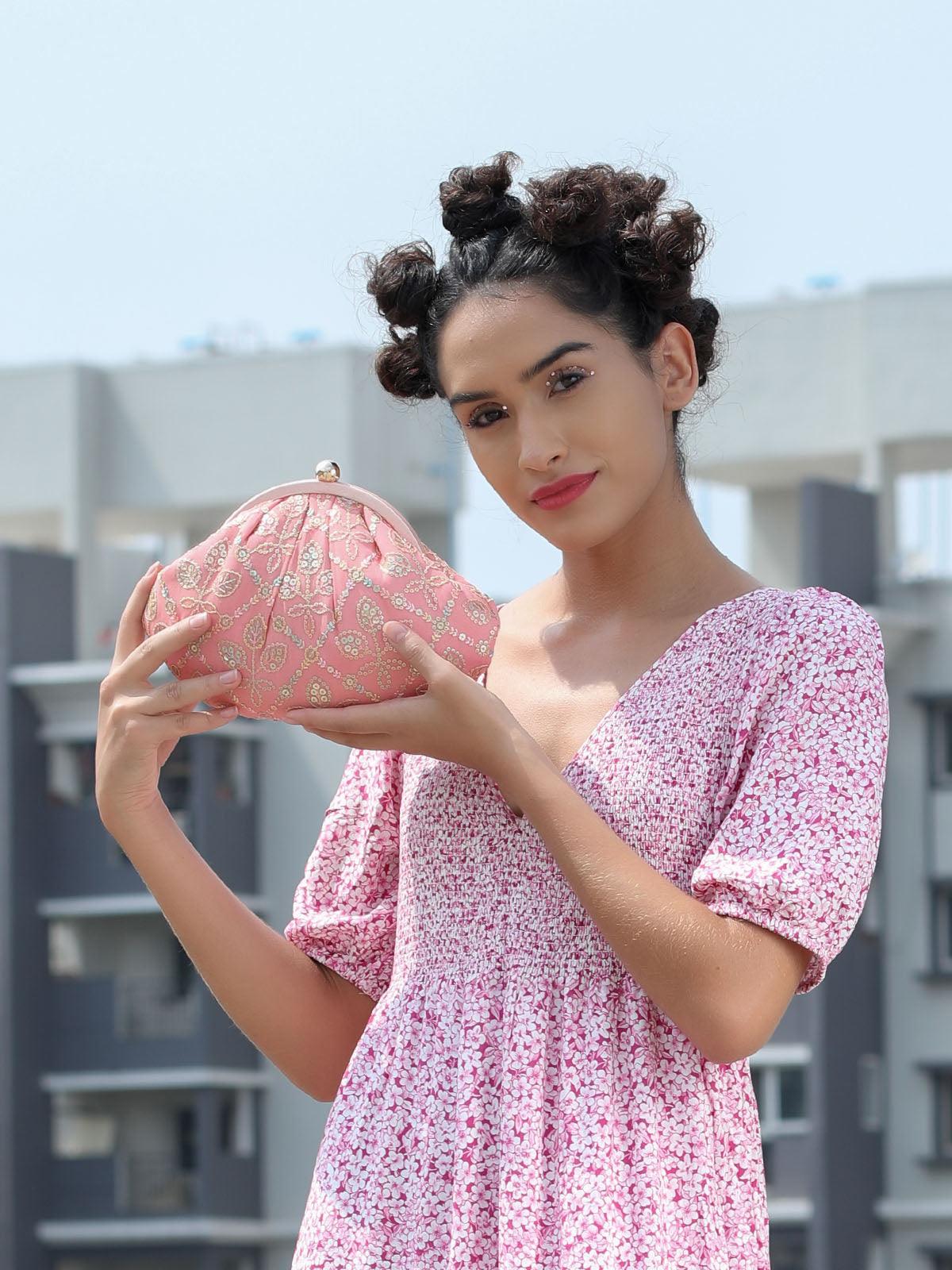 Odette Pink Floral Sophisticated Clutch For Women - Image 2