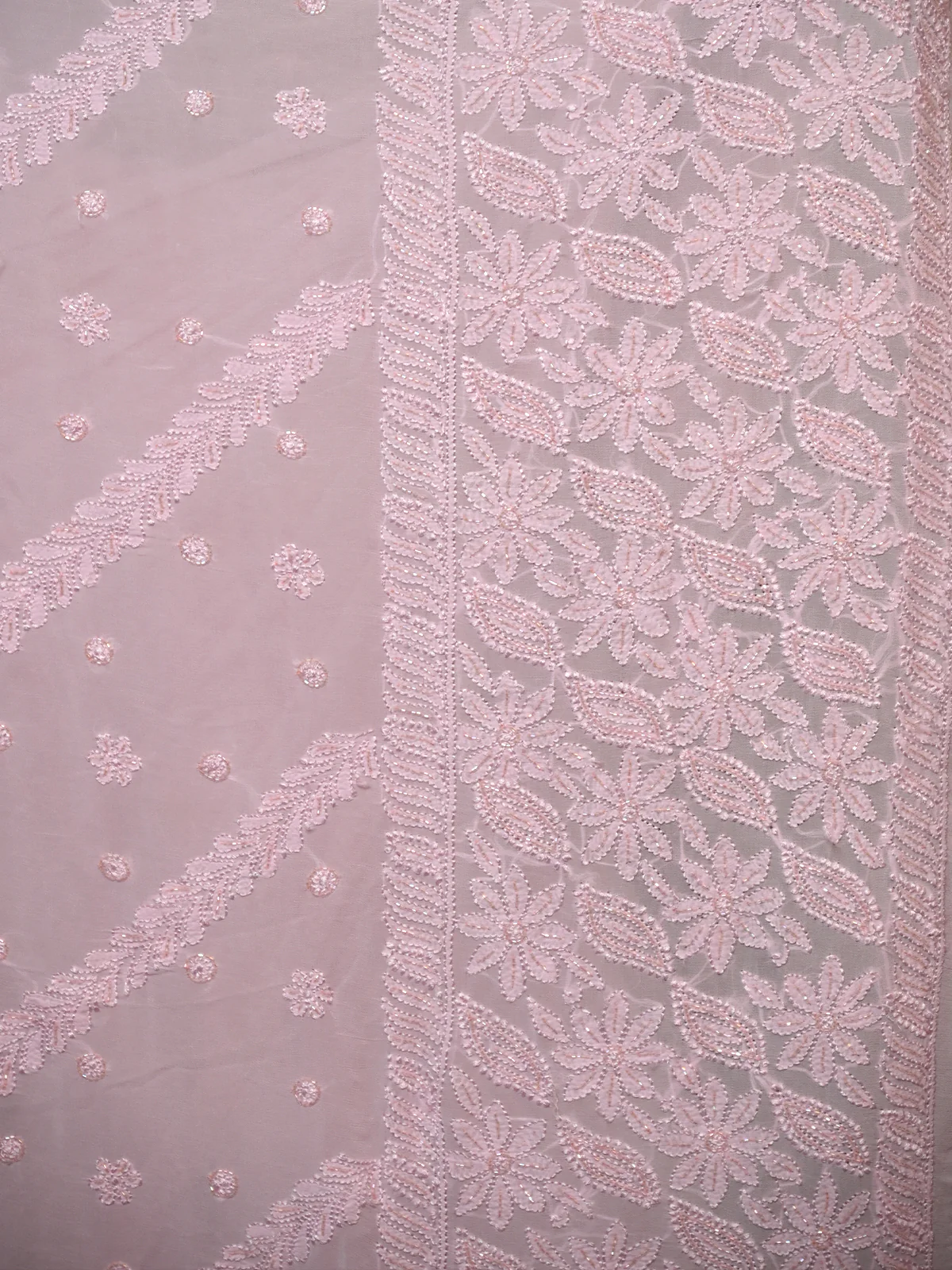 Odette Women Pink Georgette Chikankari Beads Embroidered Saree With Unstitched Blouse - Image 5