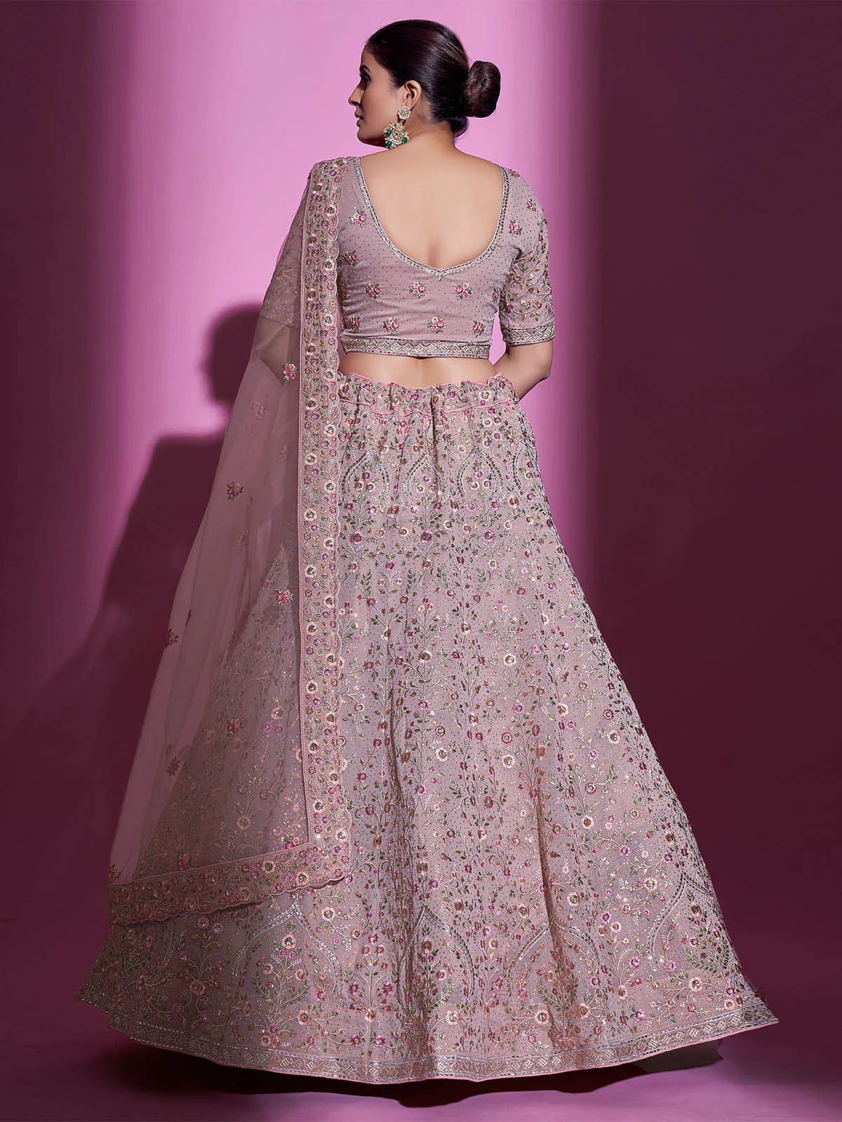 Odette Women Peach Georgette Embroidered Semi Stitched Lehenga With Unstitched Blouse - Image 5