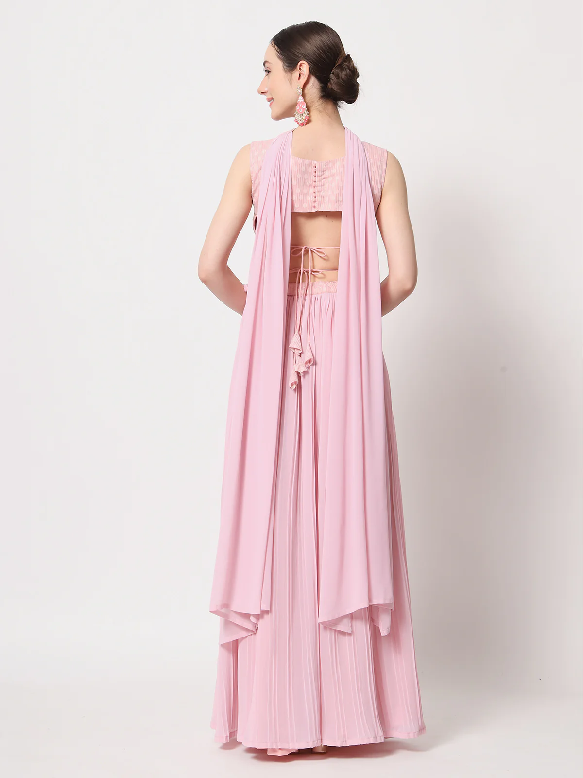 Odette Women Pink Georgette Semi Stitched Lehenga With Unstitched Blouse - Image 4
