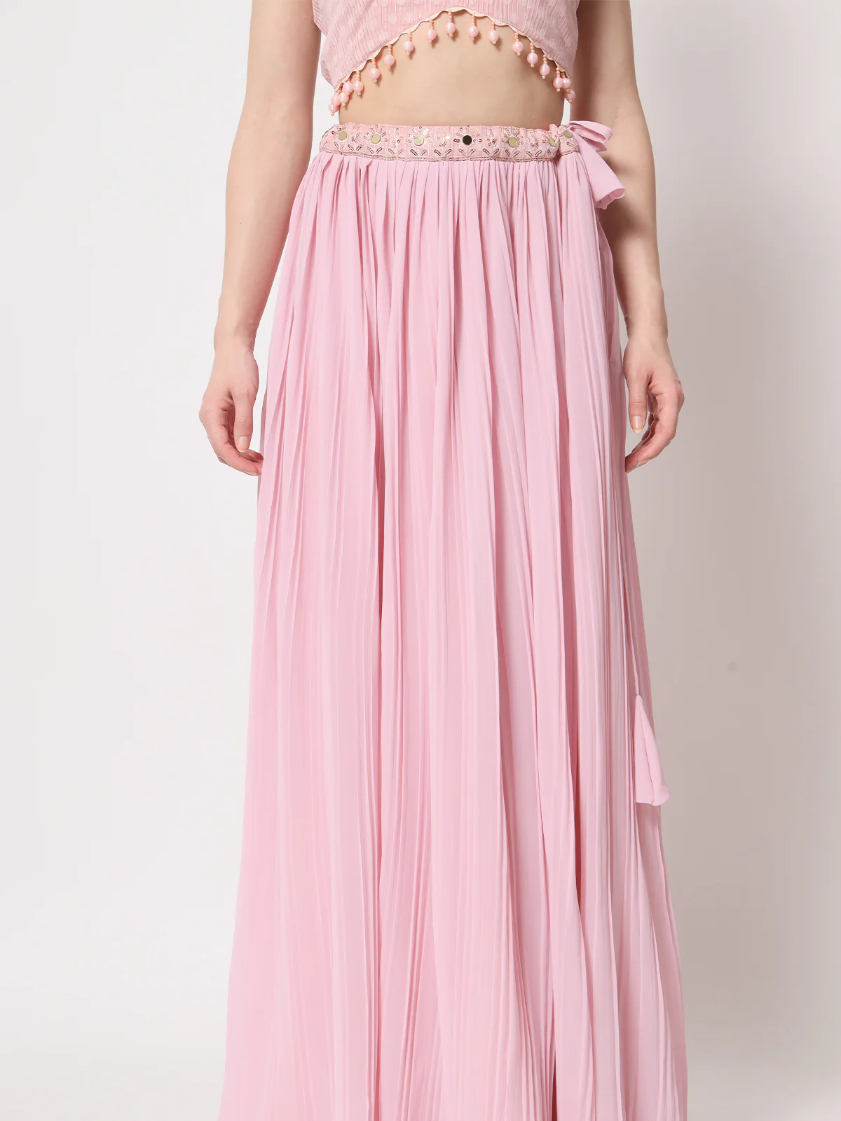 Odette Women Pink Georgette Semi Stitched Lehenga With Unstitched Blouse - Image 6