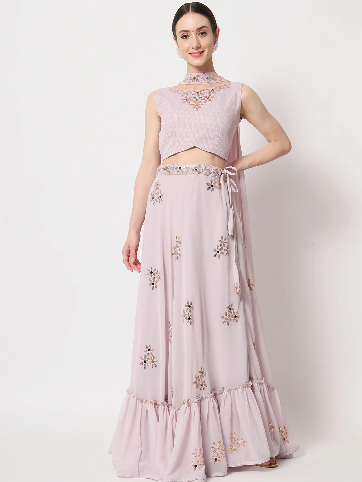 Odette Women Pink Georgette Semi Stitched Lehenga With Unstitched Blouse - Image 2