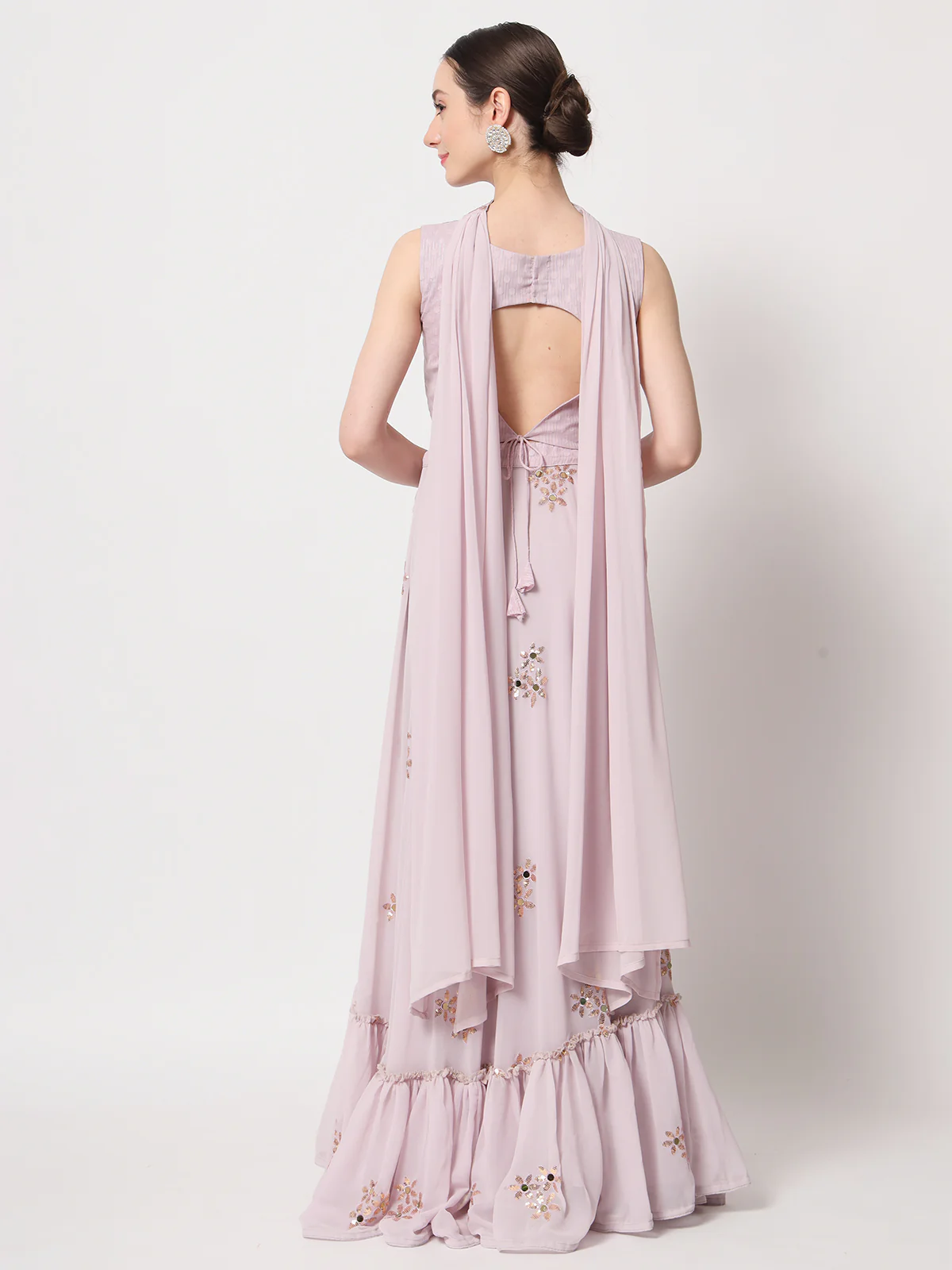 Odette Women Pink Georgette Semi Stitched Lehenga With Unstitched Blouse - Image 4