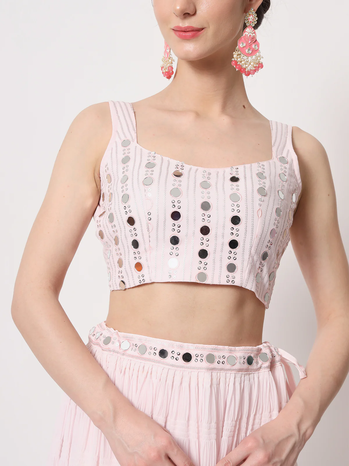 Odette Women Pink Georgette Semi Stitched Lehenga With Unstitched Blouse - Image 5