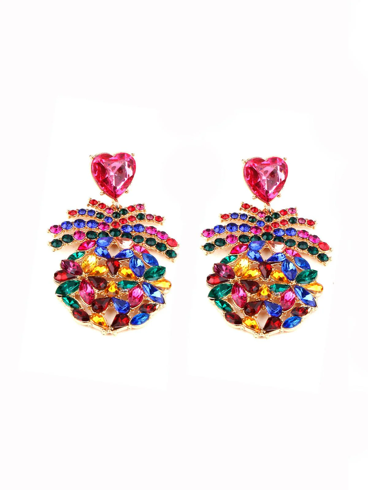 Odette Women Pink Heart And Multicolored Rhinestone Earring - Image 4