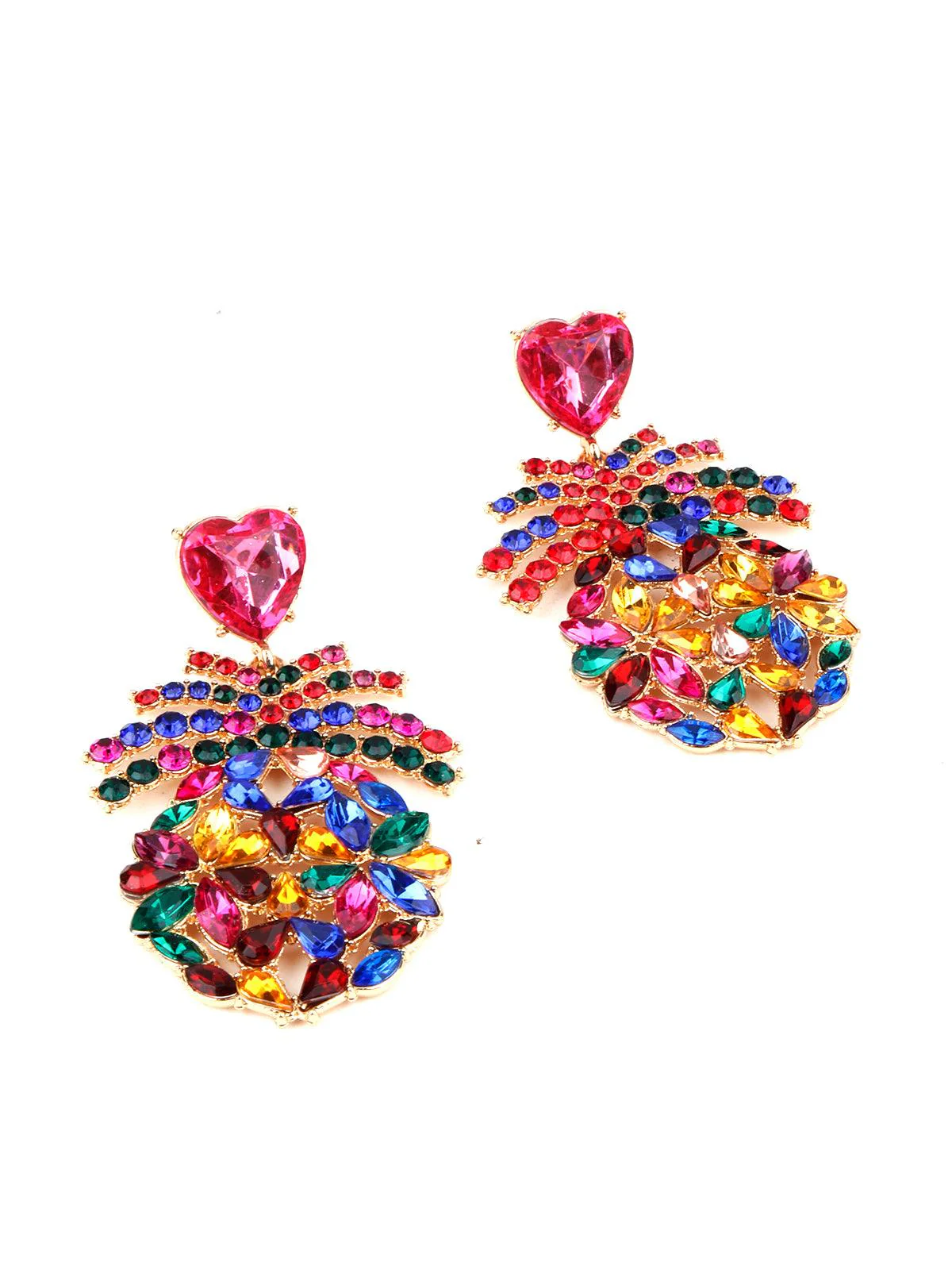 Odette Women Pink Heart And Multicolored Rhinestone Earring - Image 5