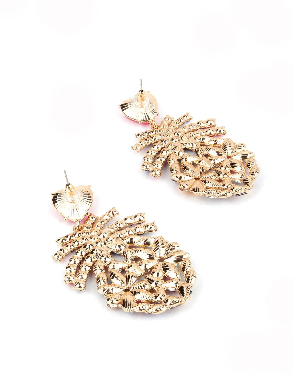 Odette Women Pink Heart And Multicolored Rhinestone Earring - Image 6
