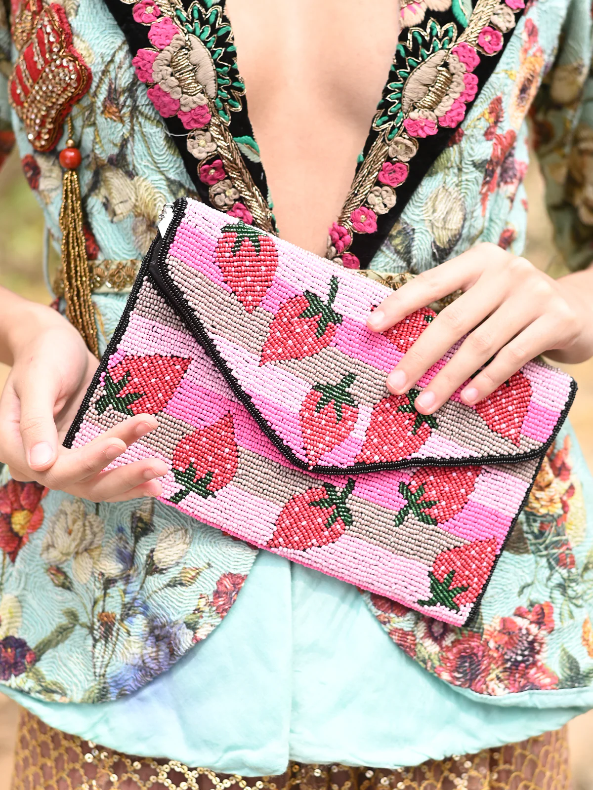 Odette Women Pink Hued Beaded Patterns Sling Bag - Image 2