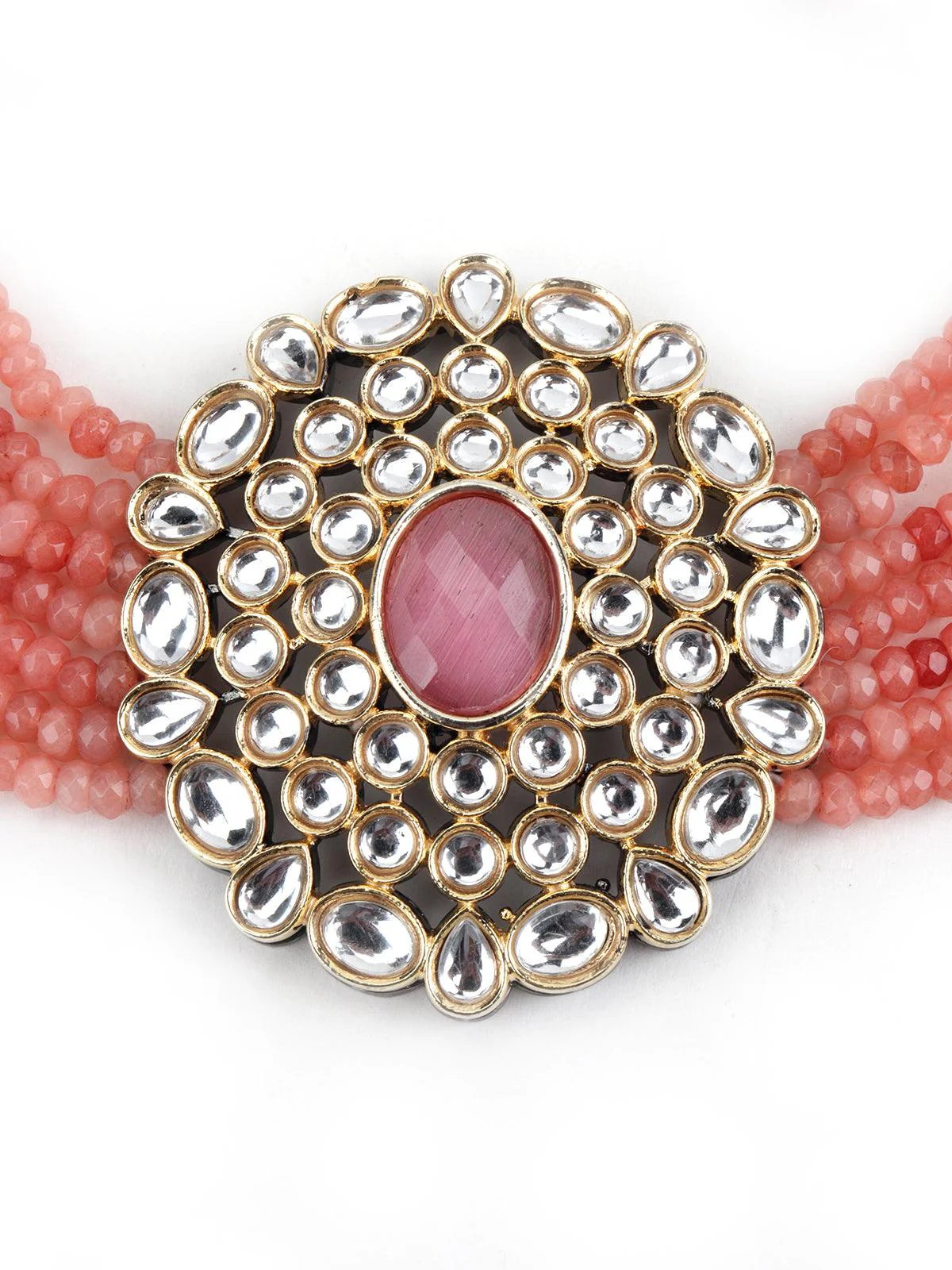 Odette Women Pink Mani-Kundan Thoughtful Choker Set - Image 4