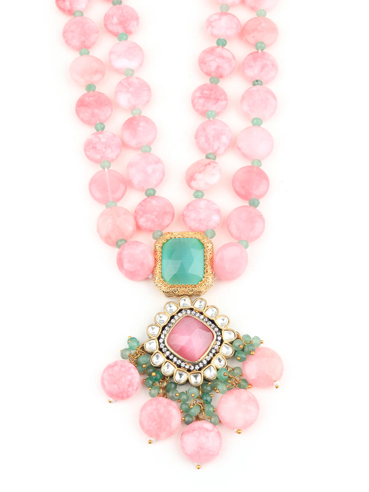 Odette Women Pink Marble Beads Long Necklace - Image 3