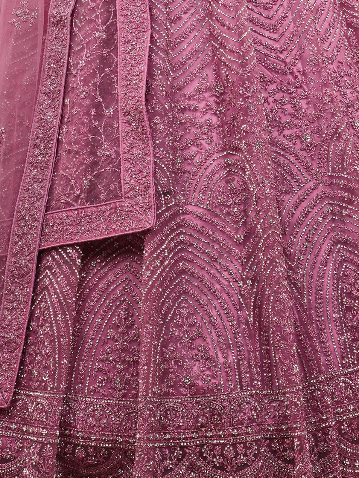 Odette Women Pink Net Embellished Semi Stitched Lehenga With Unstitched Blouse - Image 3