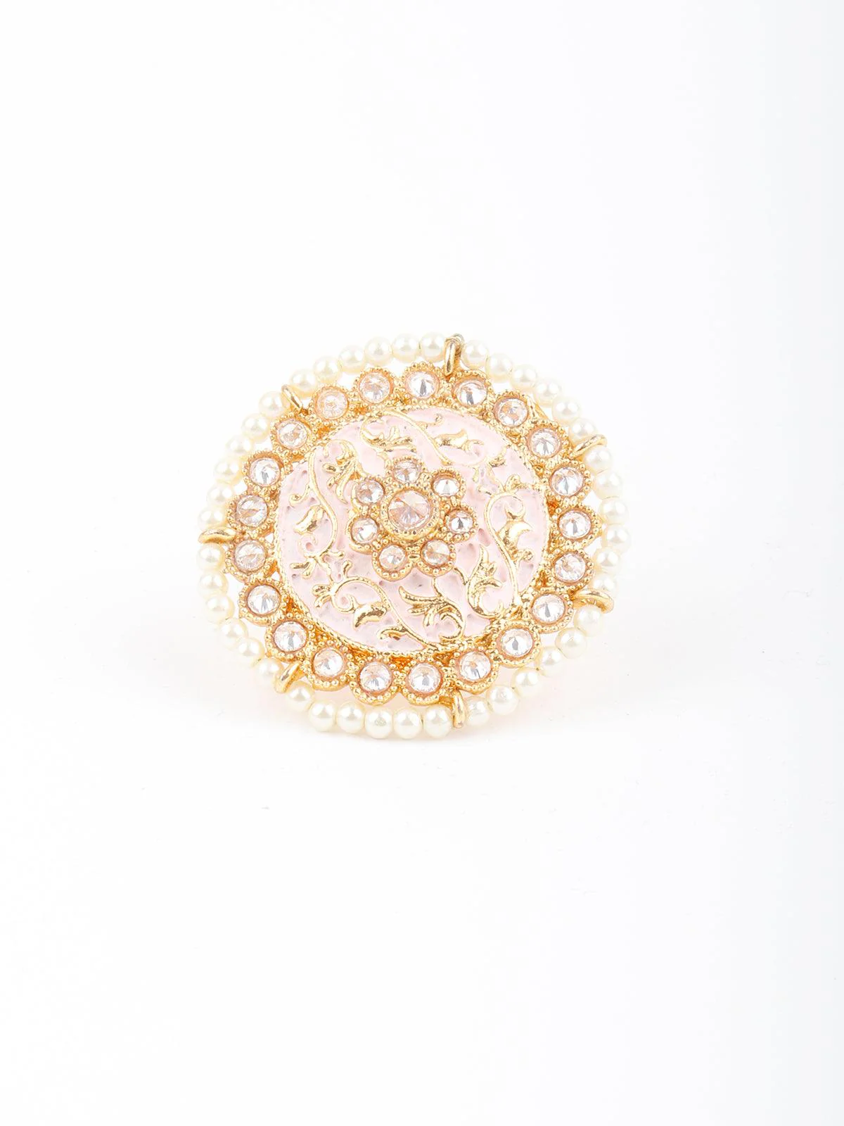 Odette Women Pink Pearl Round Finger Ring - Image 2