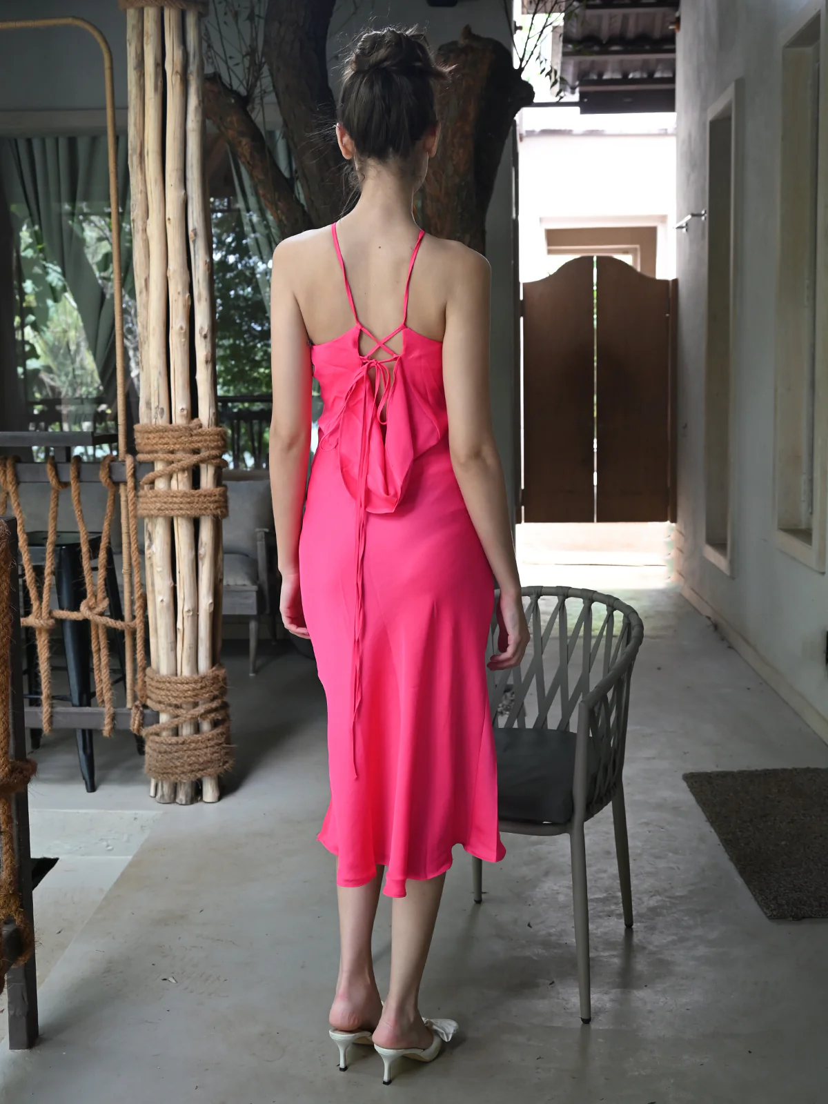Odette Women Polyester Halter Neck Dress With Flower Accent - Image 4