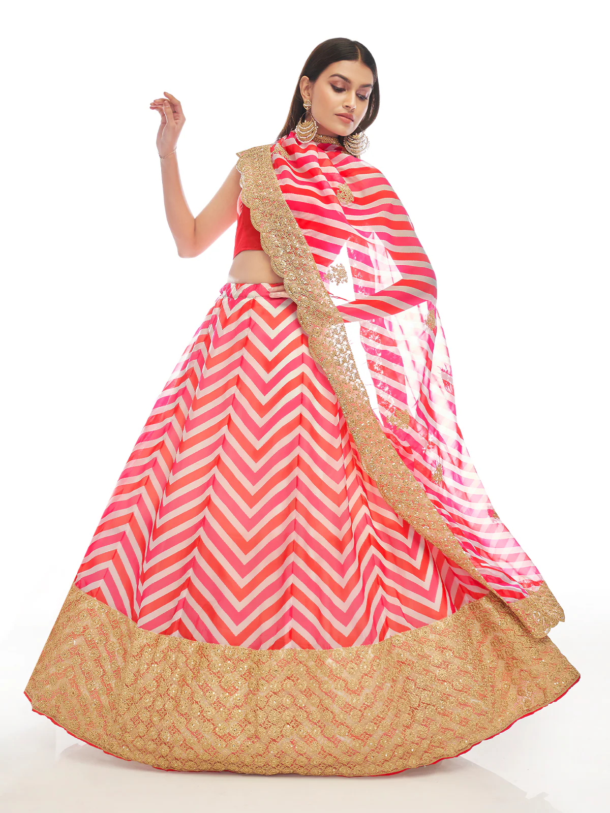 Odette Women Pink Embroidered Organza Semi Stitched Lehenga With Unstitched Blouse - Image 2