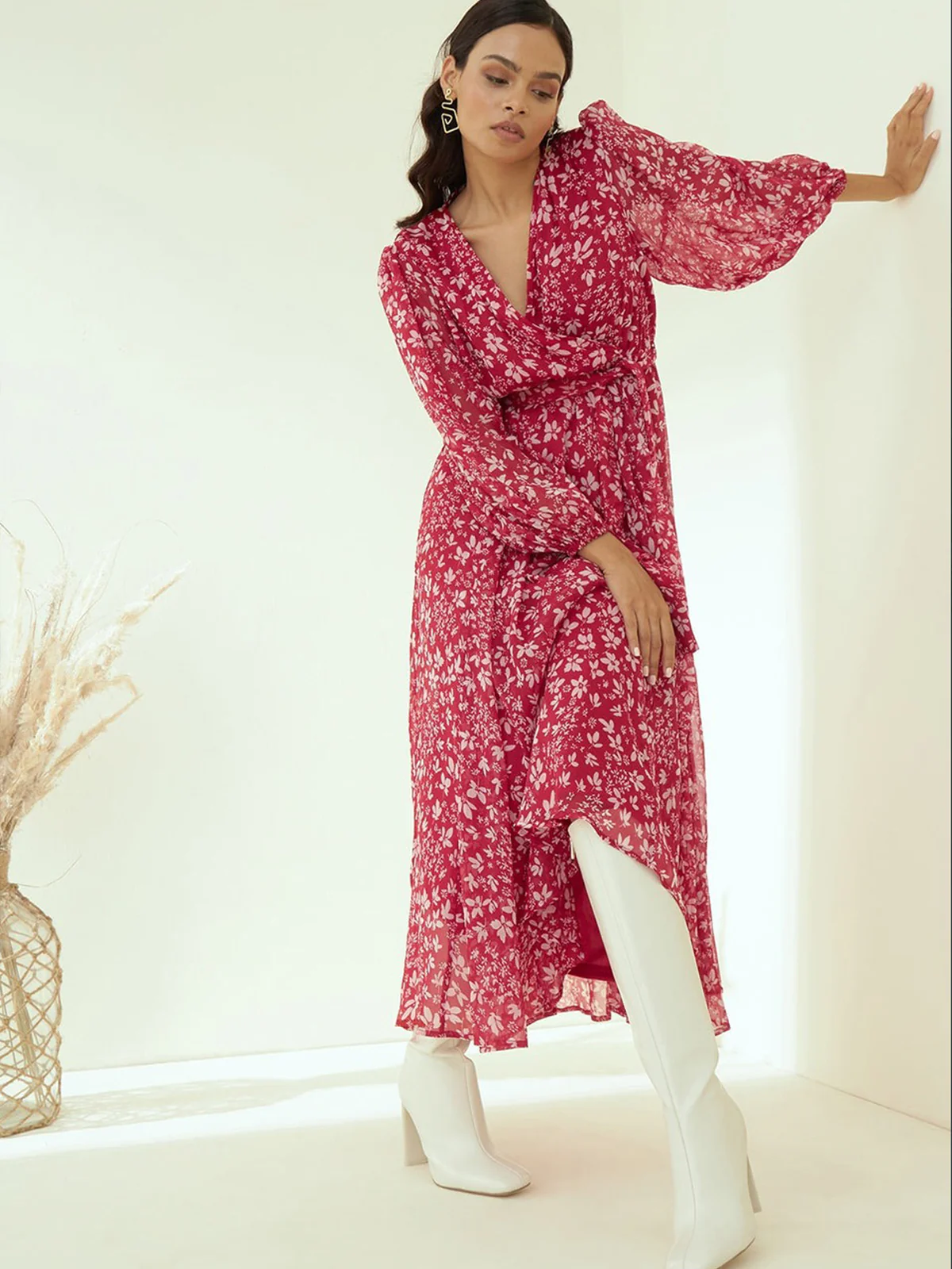 Odette Pink Rayon Stitched Printed Indo Western Dress For Women - Image 2