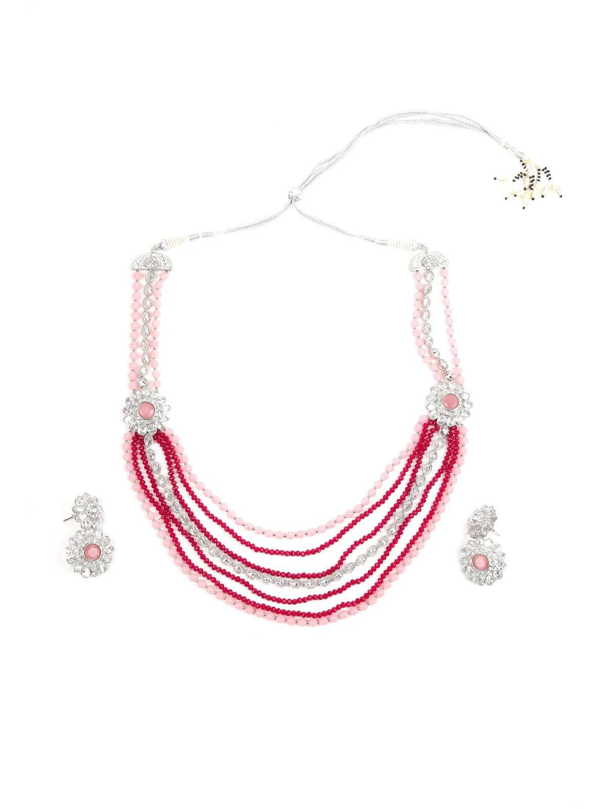 Odette Women Pink&Red Metal Necklace Set - Image 3
