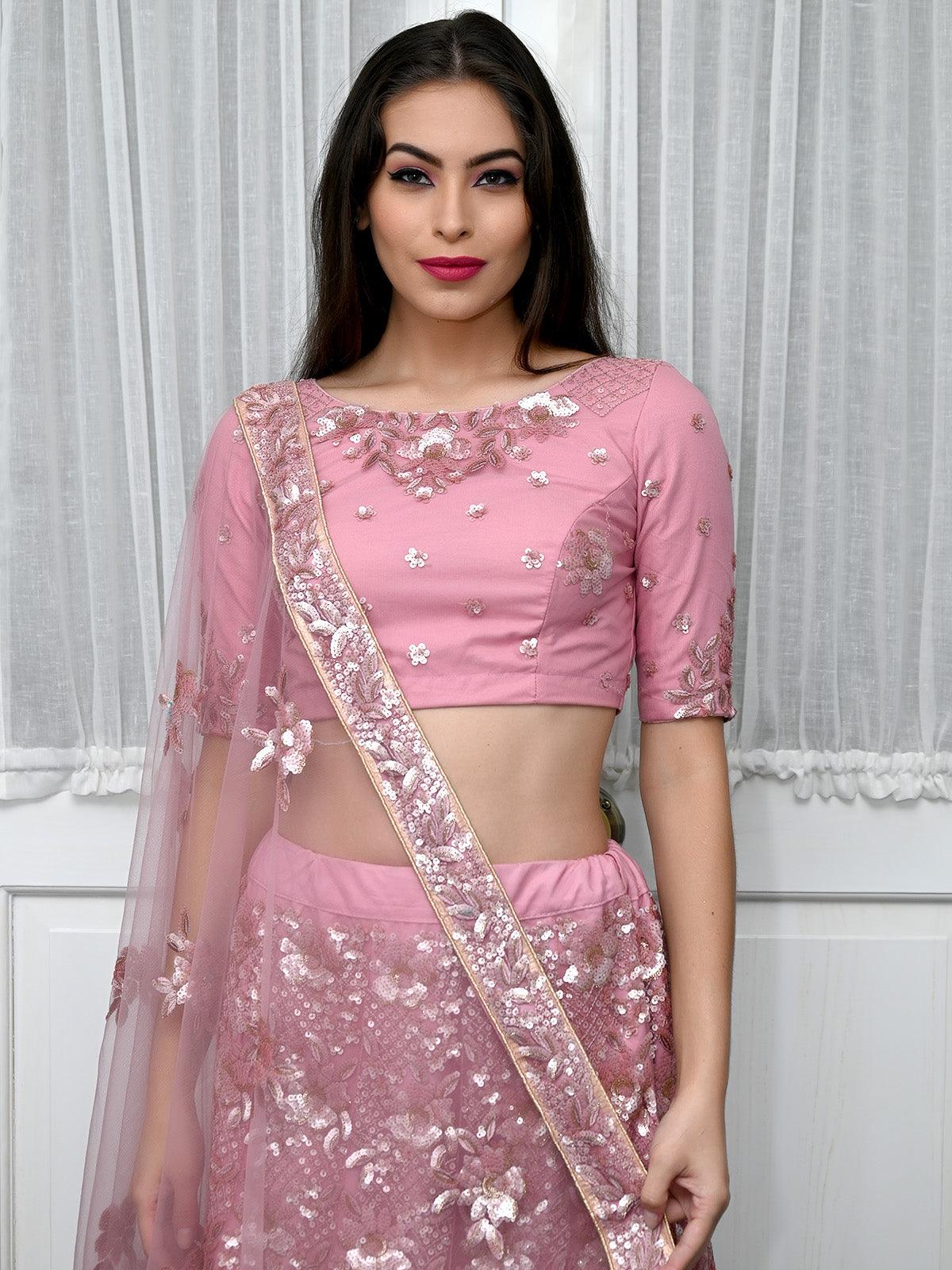 Odette Women Pink Lehenga With Blouse - Image 2