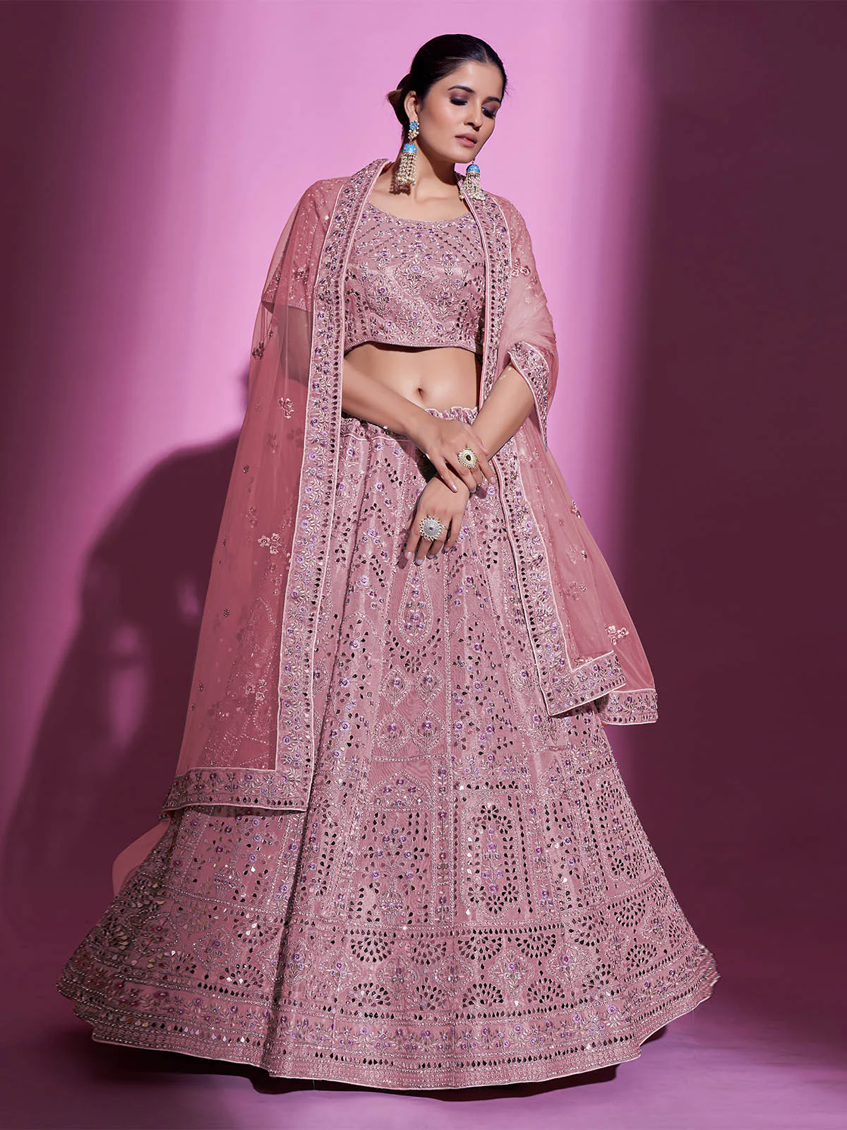 Odette Women Pink Silk Blend Embroidered Semi Stitched Lehenga With Unstitched Blouse - Image 2