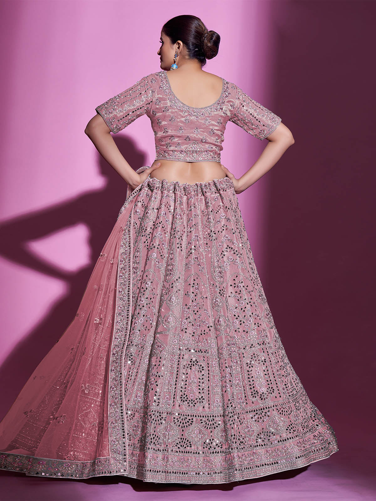 Odette Women Pink Silk Blend Embroidered Semi Stitched Lehenga With Unstitched Blouse - Image 3