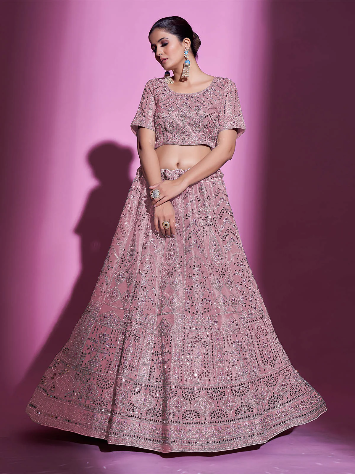 Odette Women Pink Silk Blend Embroidered Semi Stitched Lehenga With Unstitched Blouse - Image 4