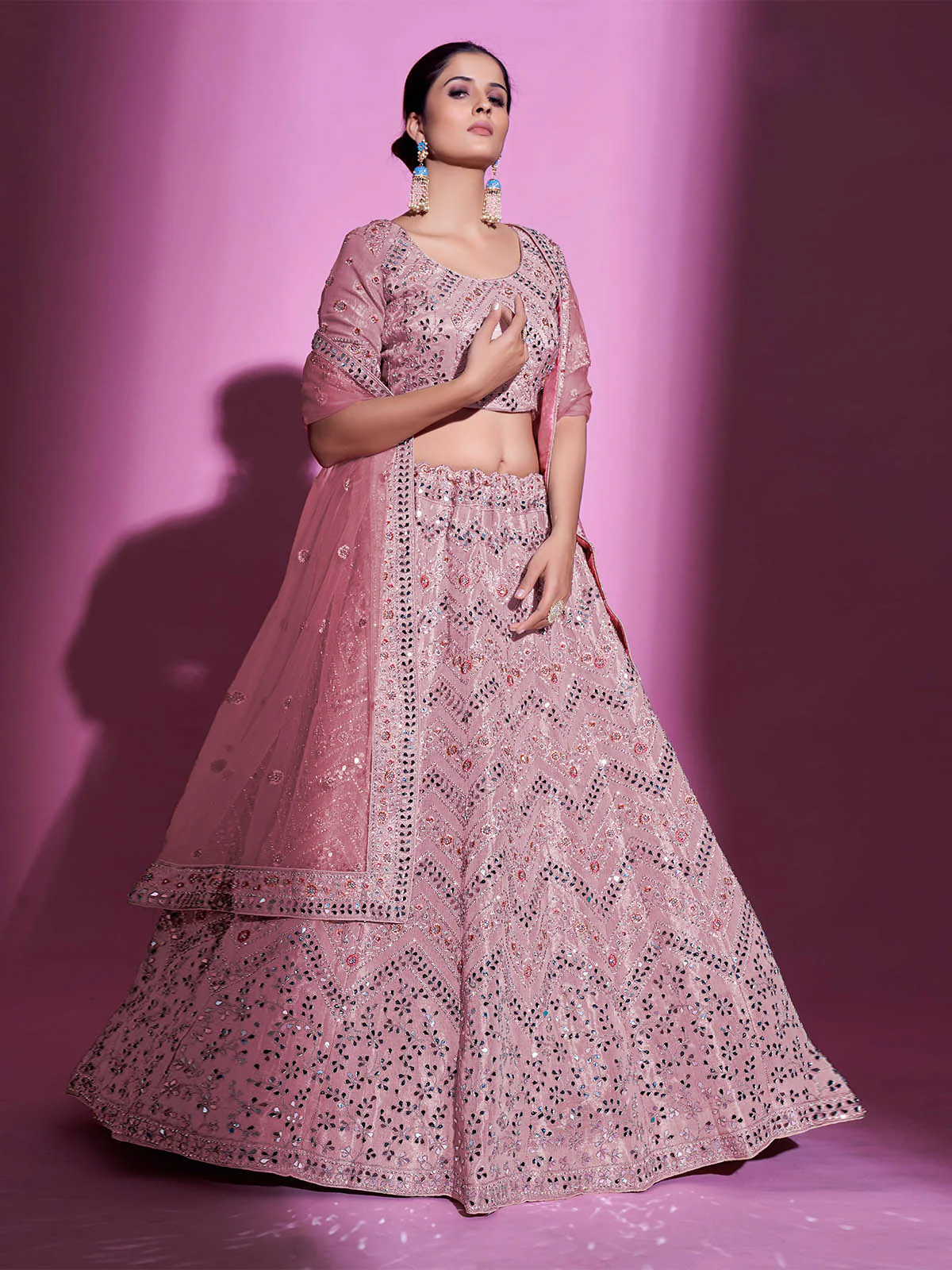 Odette Women Pink Silk Blend Embroidered Semi Stitched Lehenga With Unstitched Blouse - Image 2