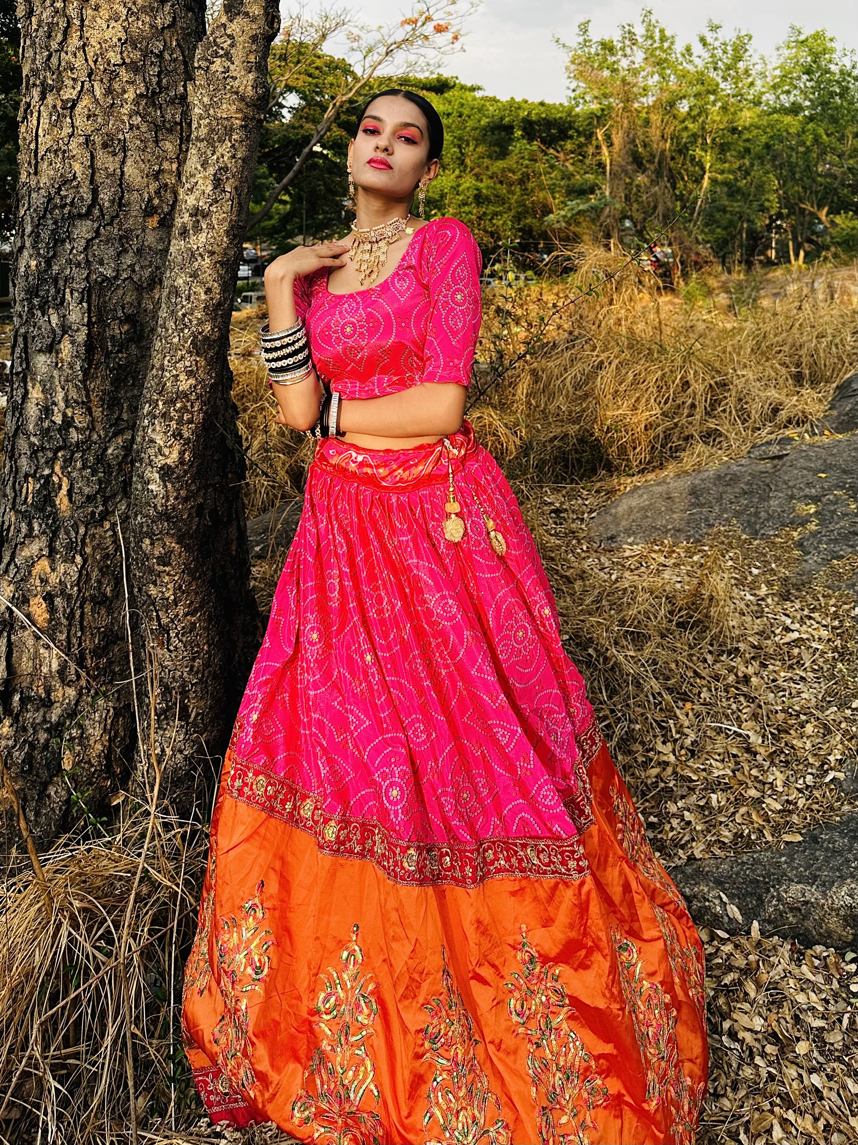 Odette Women Pink Silk Blend Semi Stitched Lehenga With Unstitched Blouse - Image 2