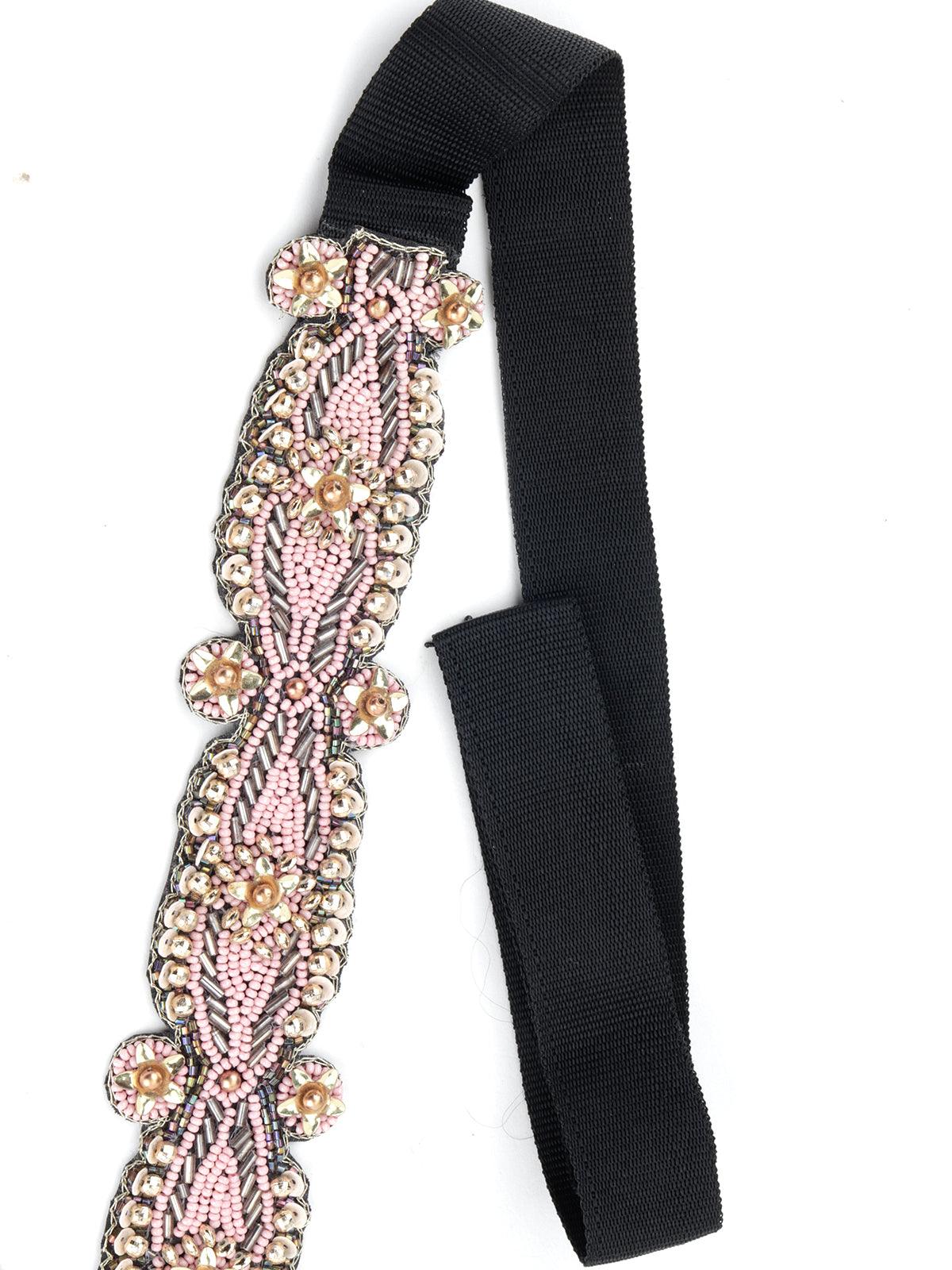 Odette Women Pink Slim Tieable Black Fabric Belt - Image 6