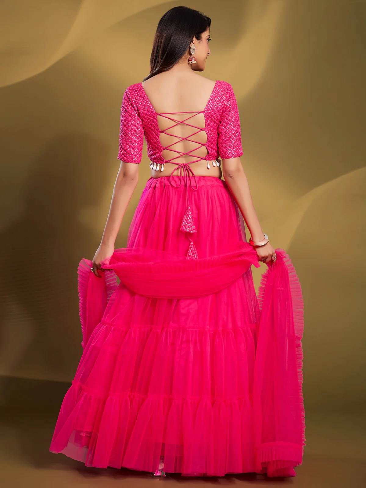 Odette Women Pink Soft Net Solid Semi Stitched Lehenga Choli - Image 4