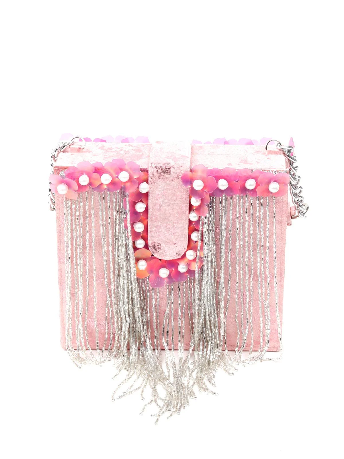 Odette Women Pink Square Boxed Flower Clutch - Image 5