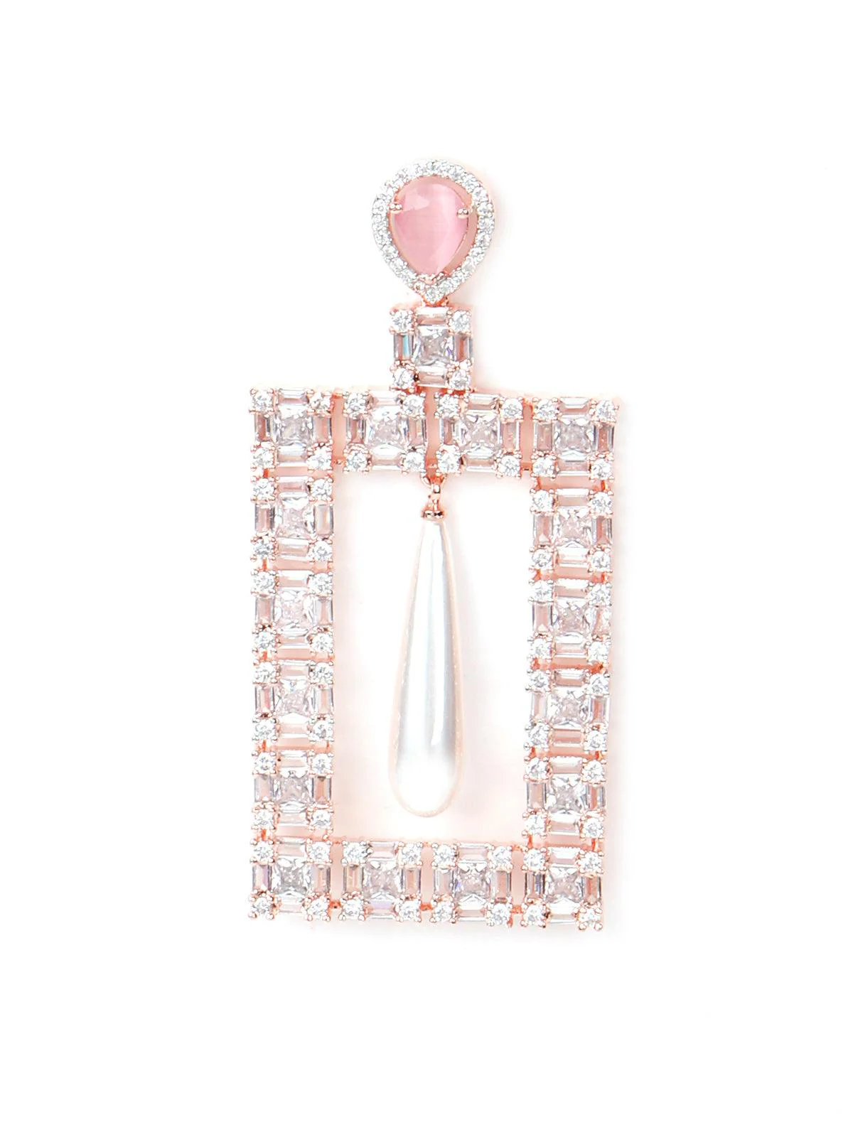Odette Women Pink Square Shaped Rhinestone Earrings. - Image 4