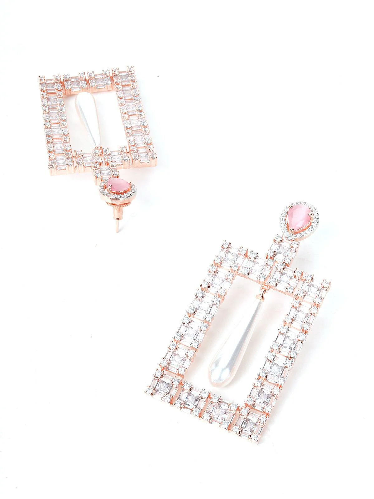 Odette Women Pink Square Shaped Rhinestone Earrings. - Image 5