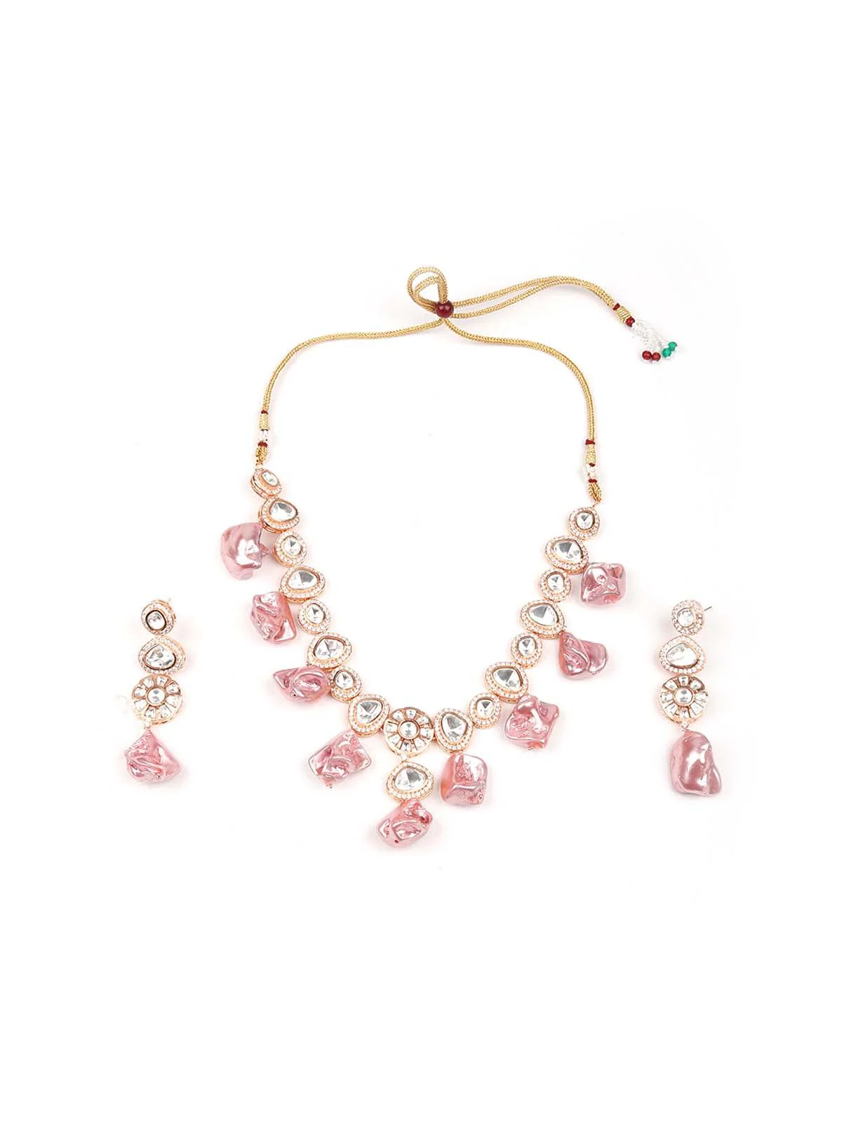 Odette Women Pink Studded Stunning Statement Necklace Set - Image 3
