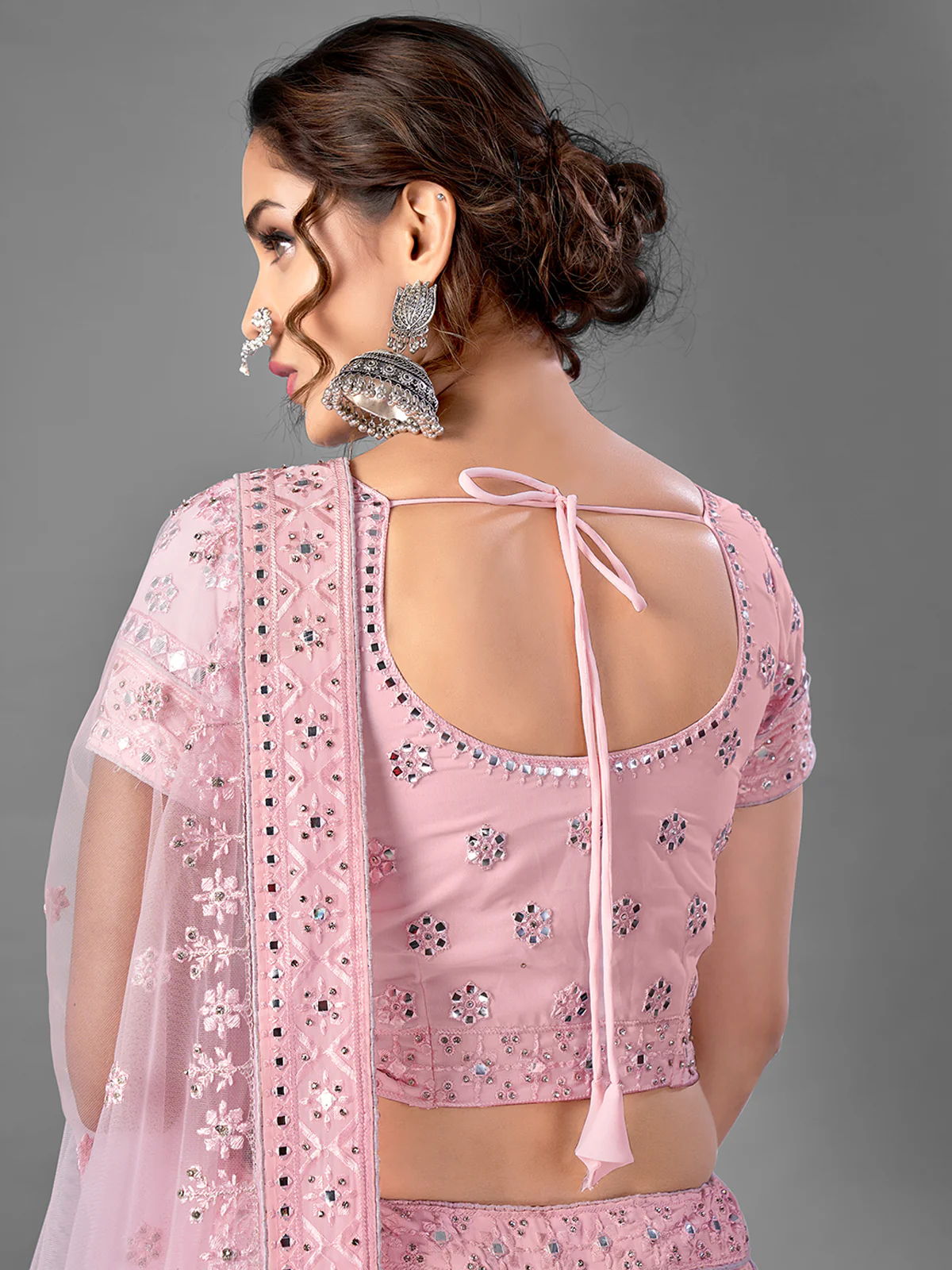 Odette Women Pink Georgette Semi Stitched Lehenga With Unstitched Blouse - Image 4