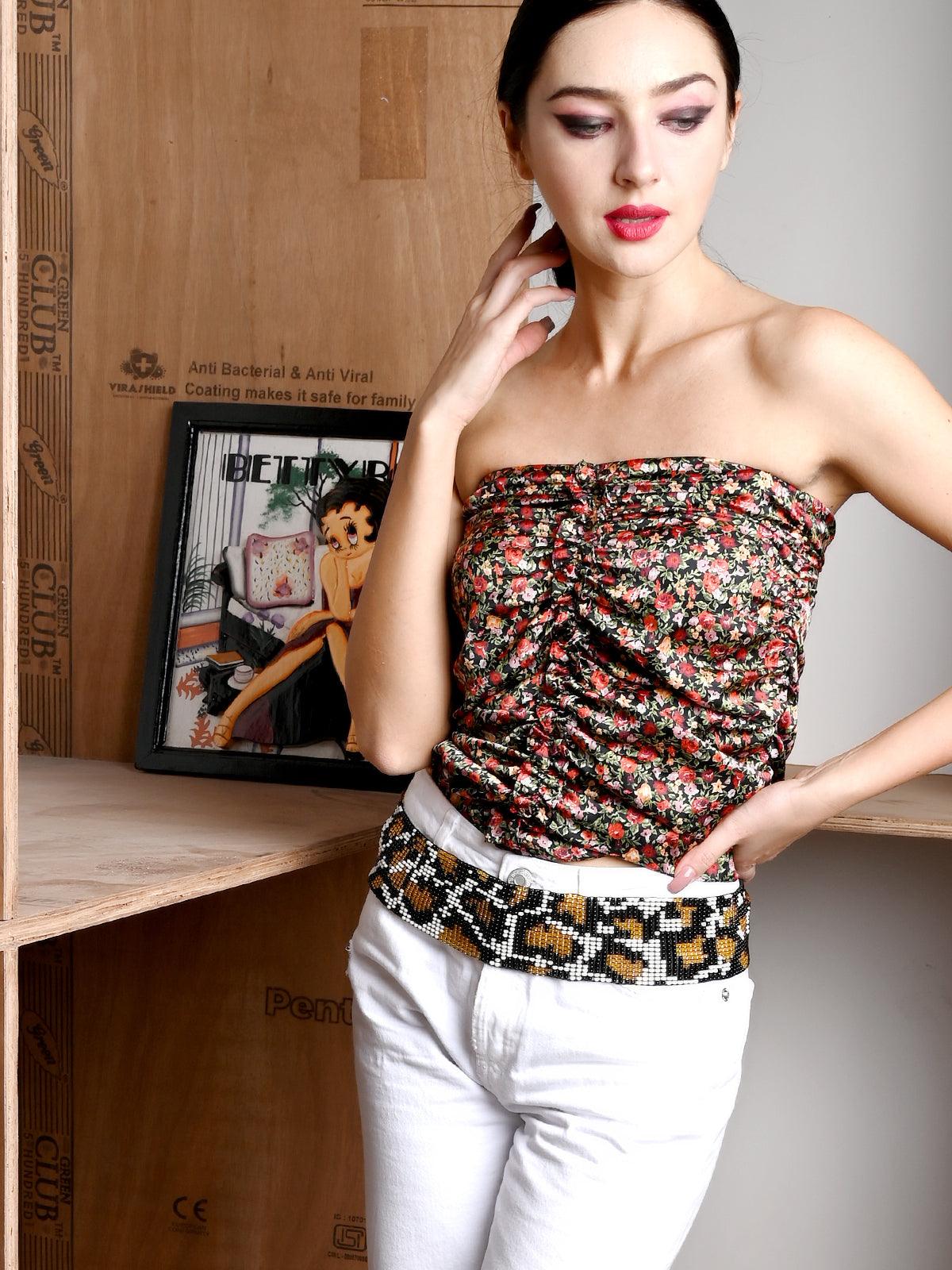 Odette Women Pixel Printed Multicolor Embroidered Belt - Image 2