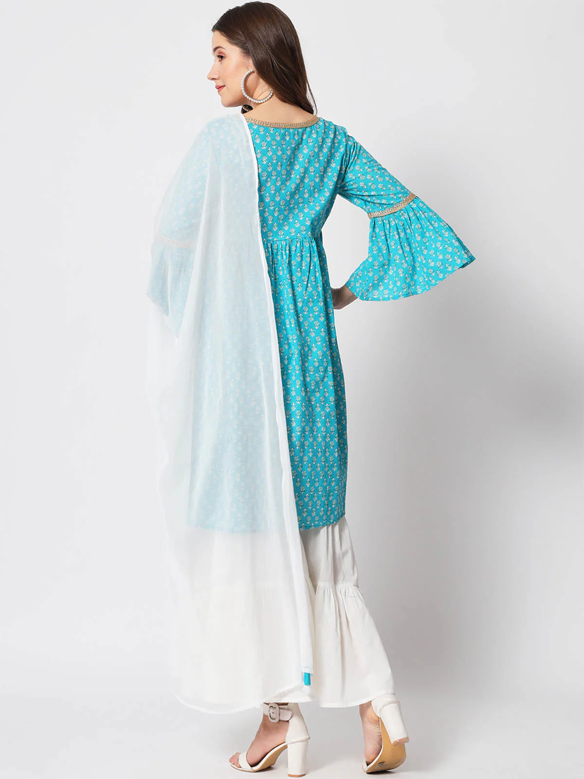 Odette Women Pretty Blue Cotton Printed Stitched Kurta Set - Image 4